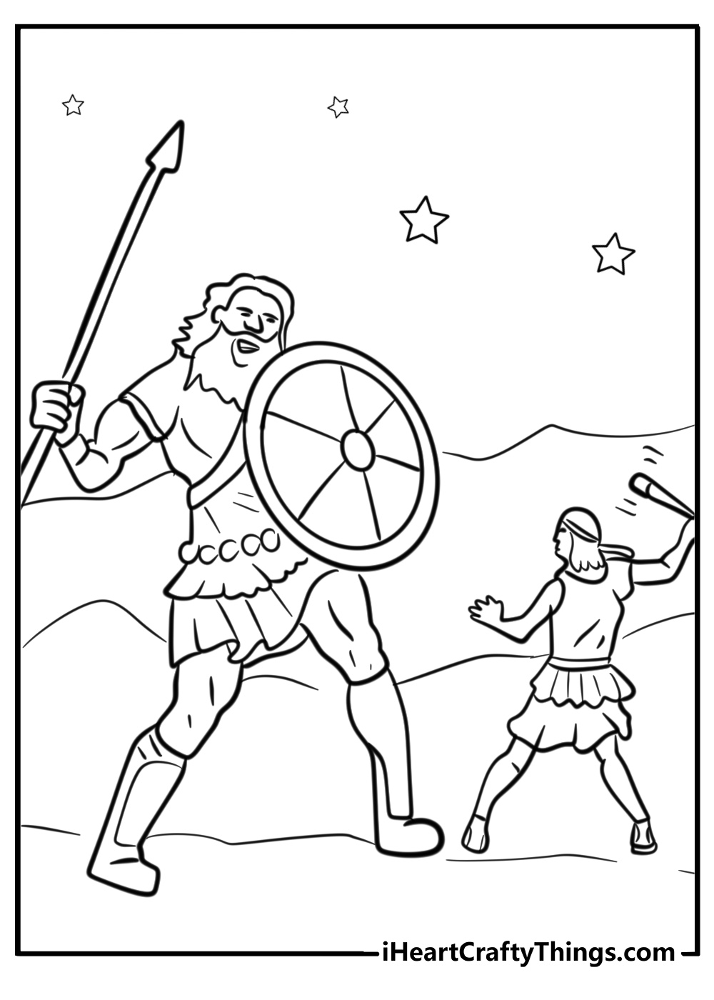 David and goliath battle scene printable coloring sheet