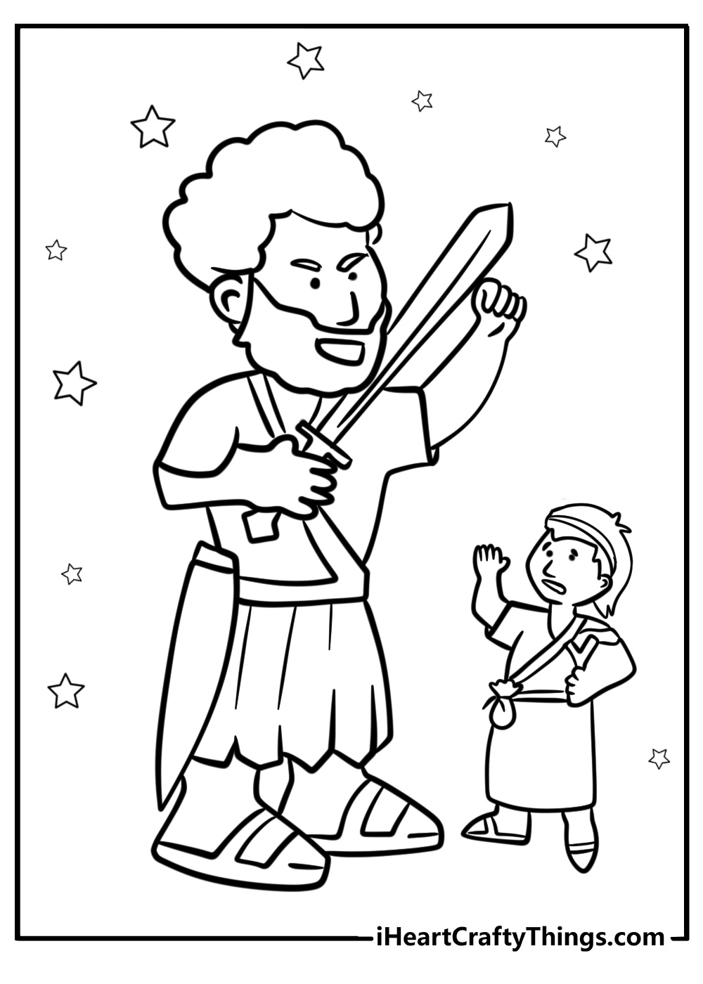 David and goliath bible scene free printable pdf coloring page