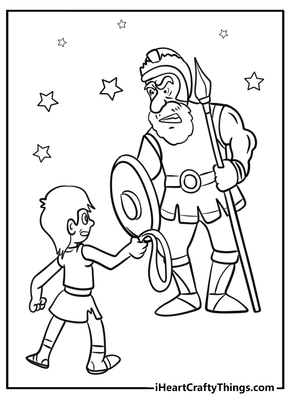 David and goliath bible story printable coloring page for kids