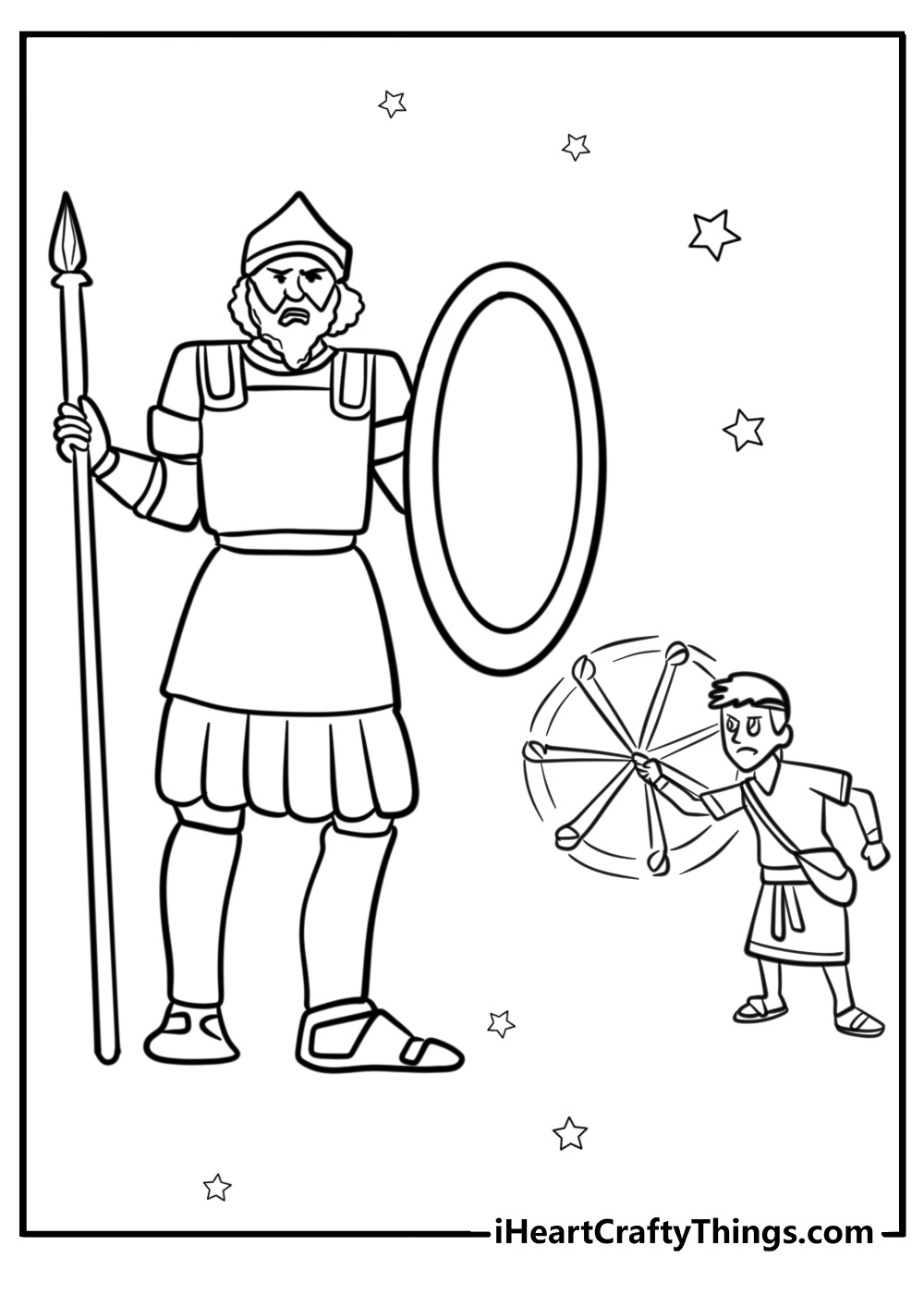 David and goliath epic battle scene printable coloring sheet