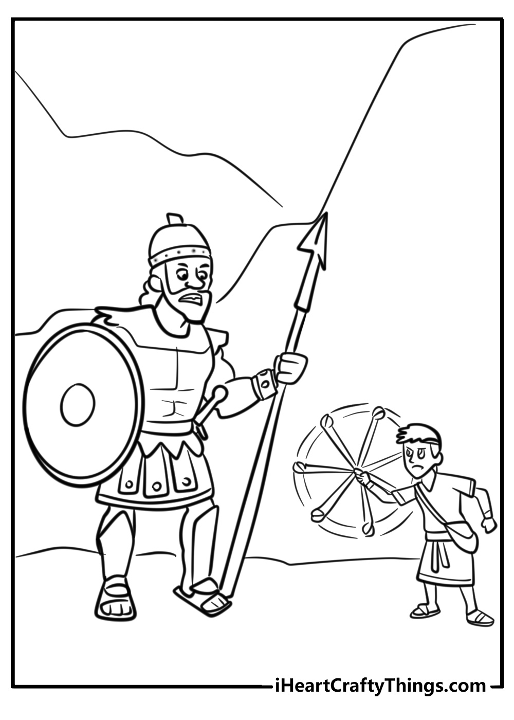 David and goliath in combat free printable coloring page