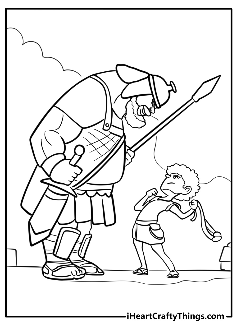 David and goliath on the battlefield printable coloring page