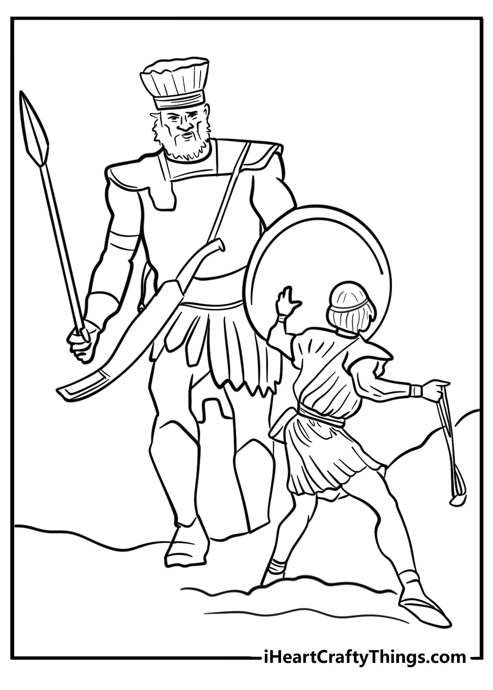 David and goliath showdown fun bible story coloring sheet