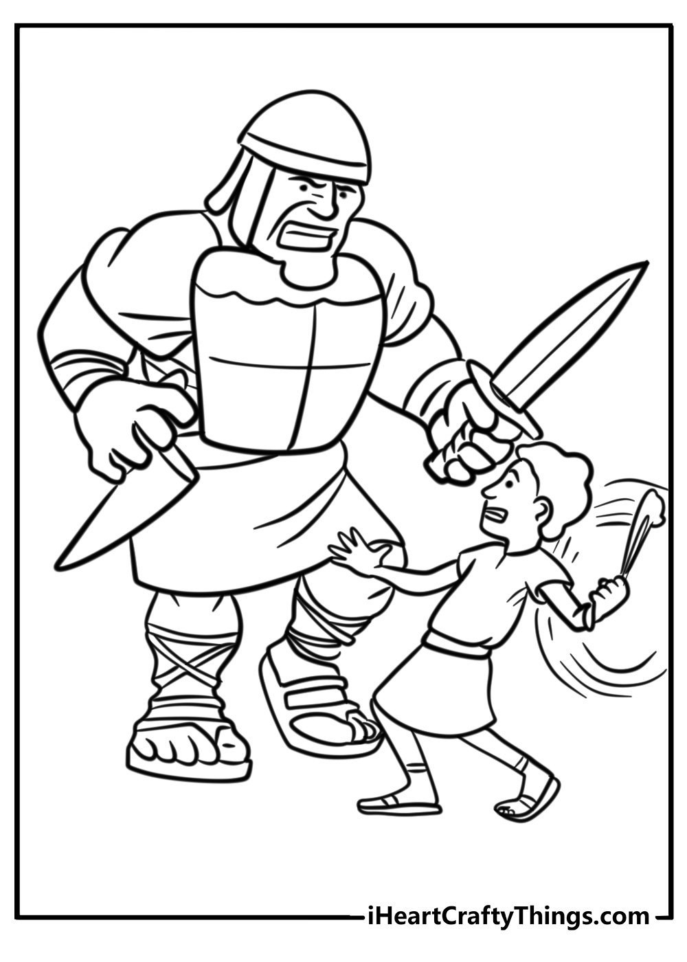 David and goliaths fight detailed printable coloring page