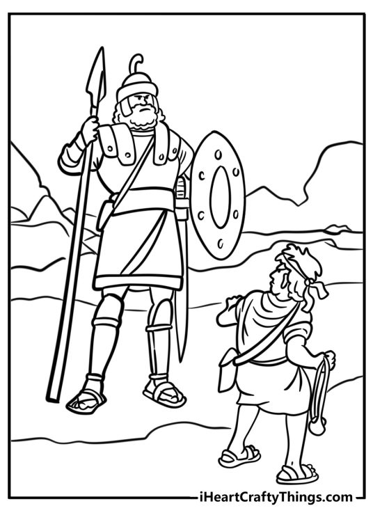 David preparing to face goliath detailed bible story sheet