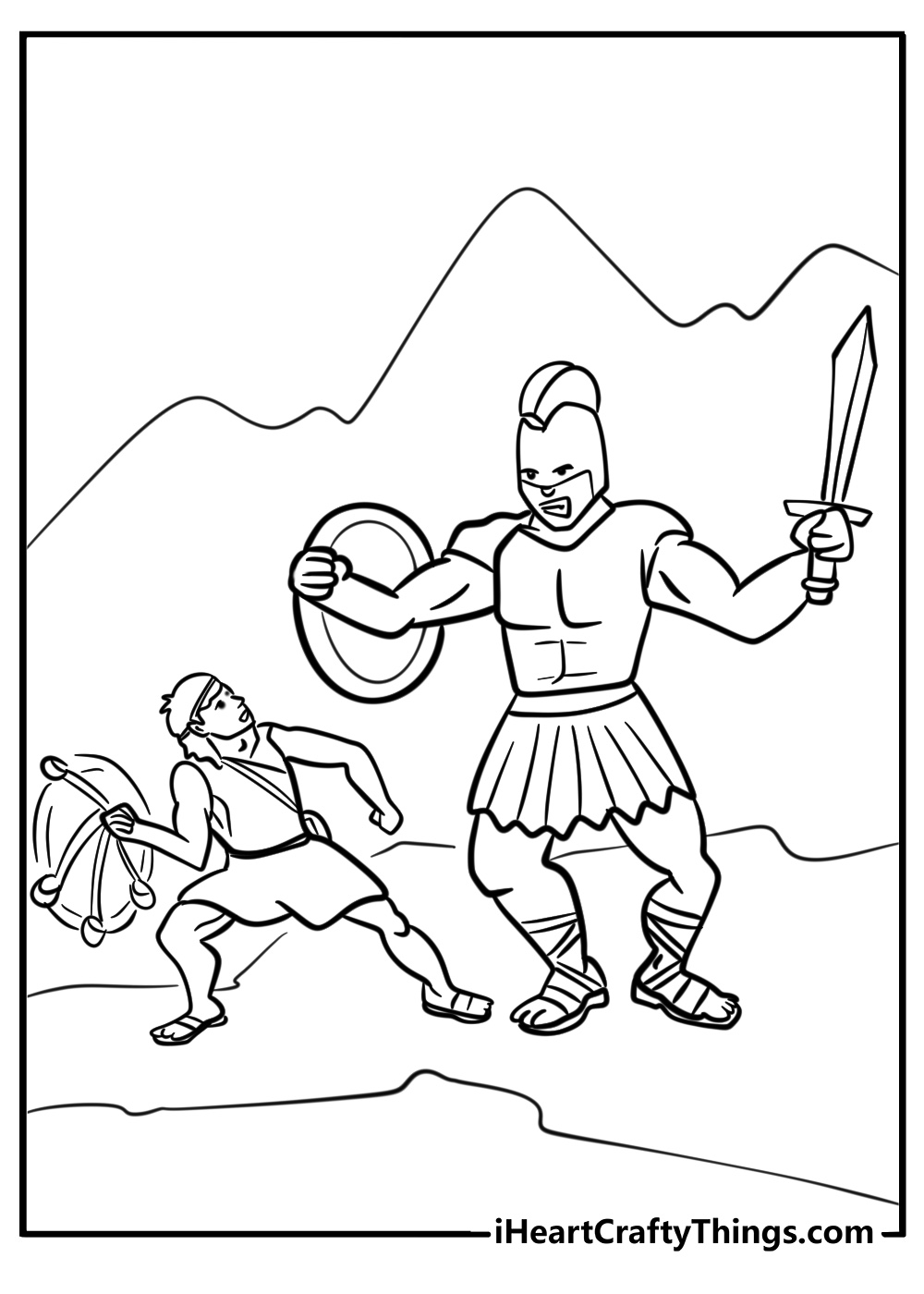 David slinging a stone at goliath free bible story coloring page