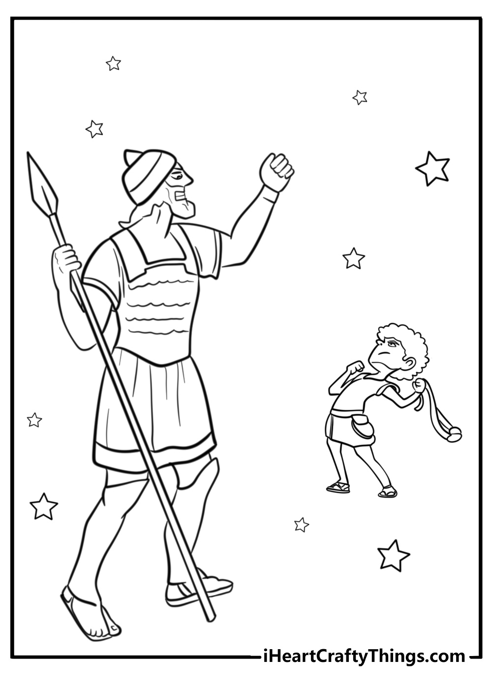 David standing small before goliath free pdf coloring page