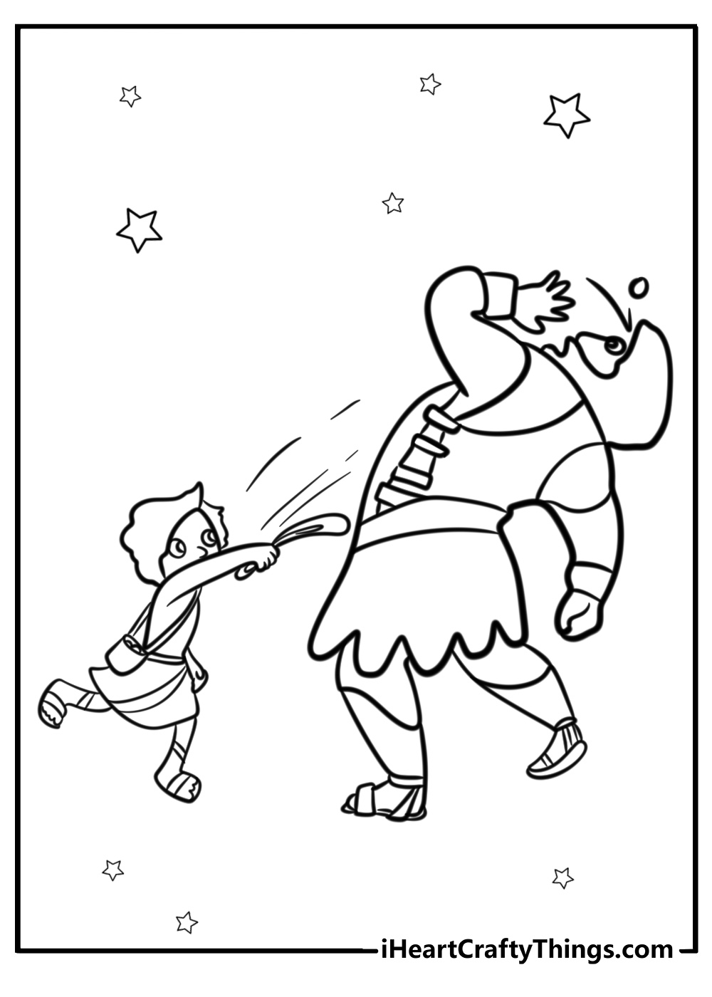 David throwing a stone at goliath free printable coloring page