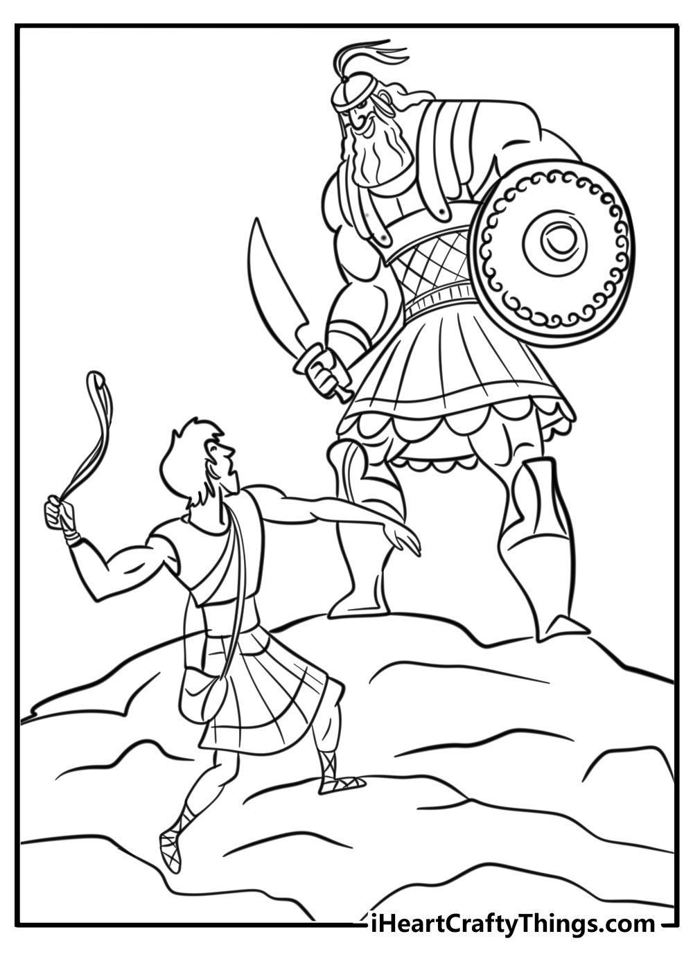 David throwing a stone at goliath free printable pdf page