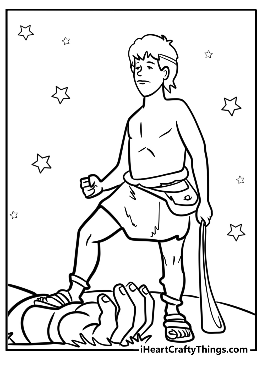 David with slingshot and goliath falling coloring sheet