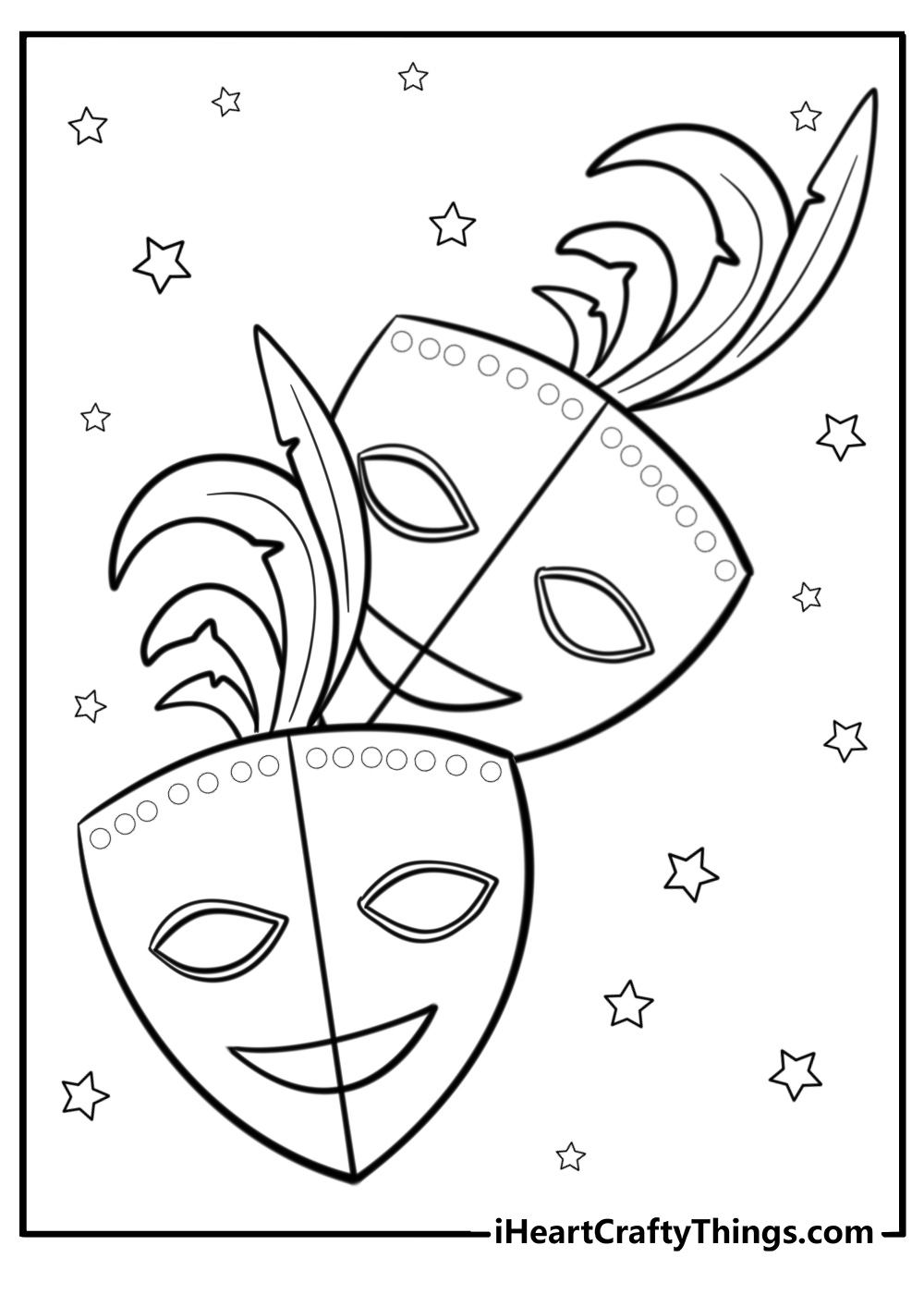 Decorated mardi gras mask with feathers coloring page