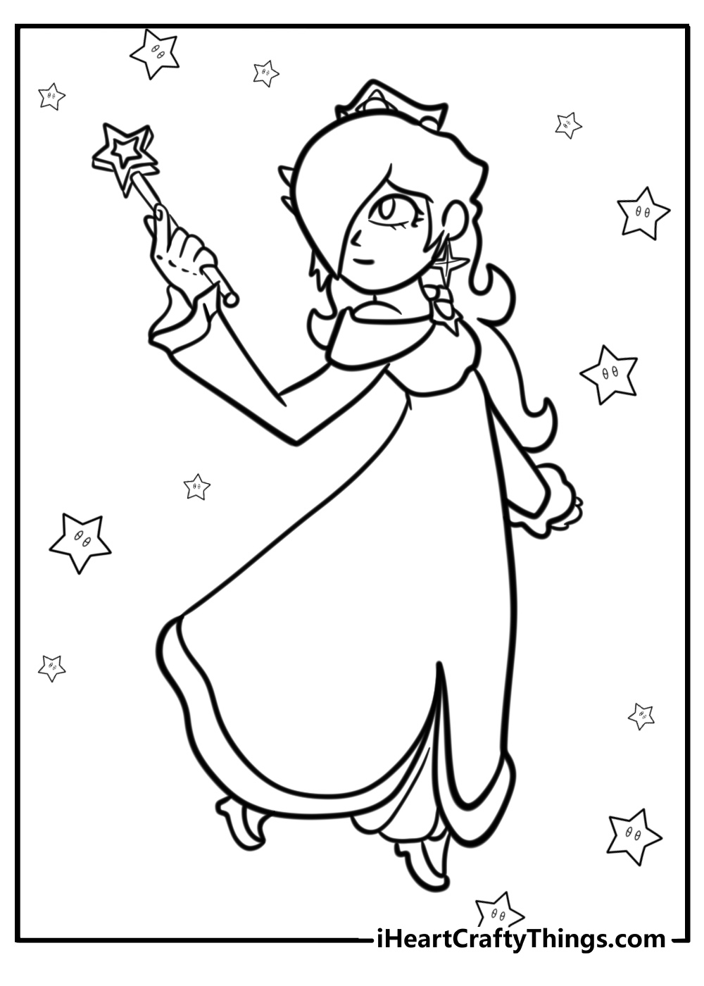 Detailed rosalina in a long gown coloring page for kids