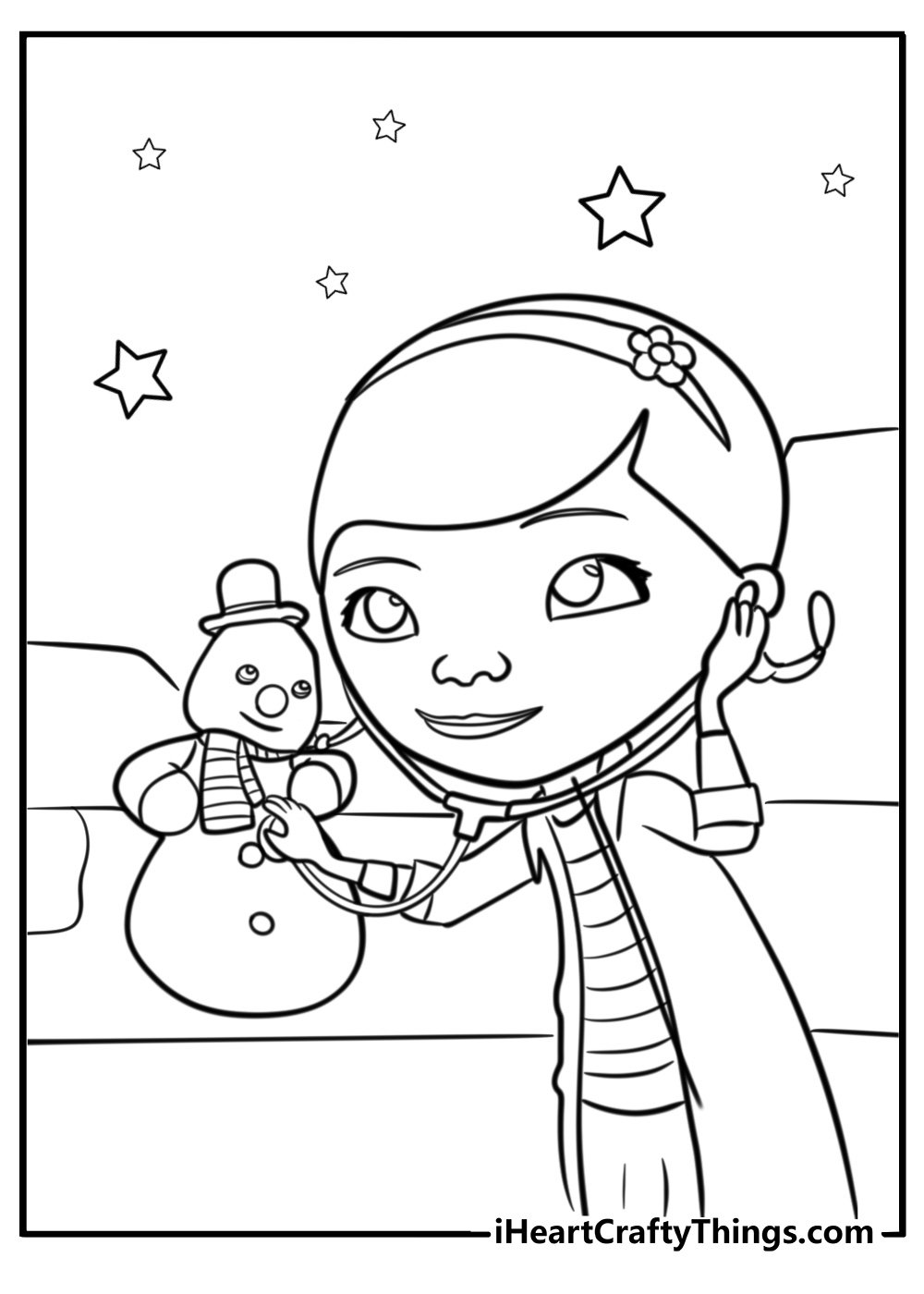 Doc mcstuffins and chilly fun cartoon coloring sheet