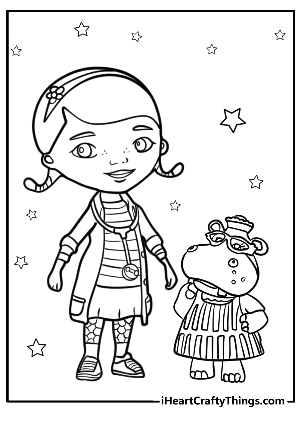 Doc mcstuffins and hallie detailed coloring sheet for kids