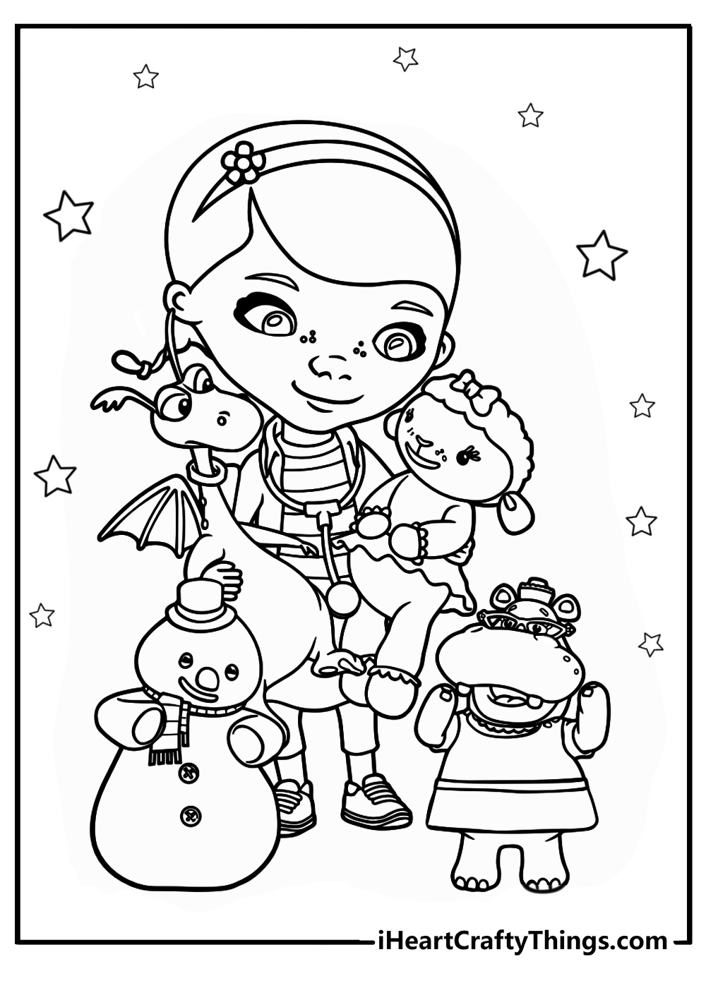 Doc mcstuffins and her toy friends printable coloring sheet