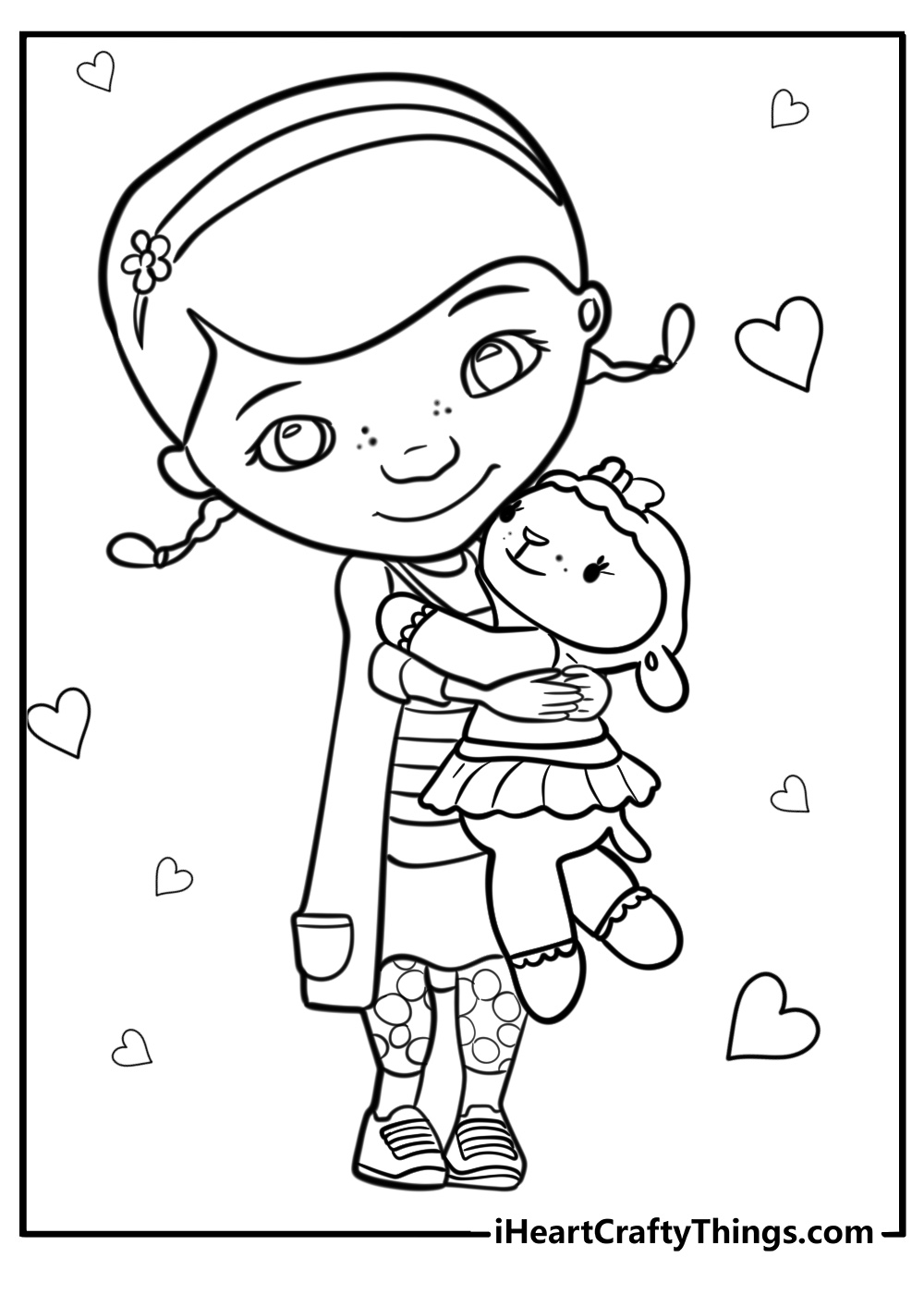 Doc mcstuffins and lambie detailed coloring sheet