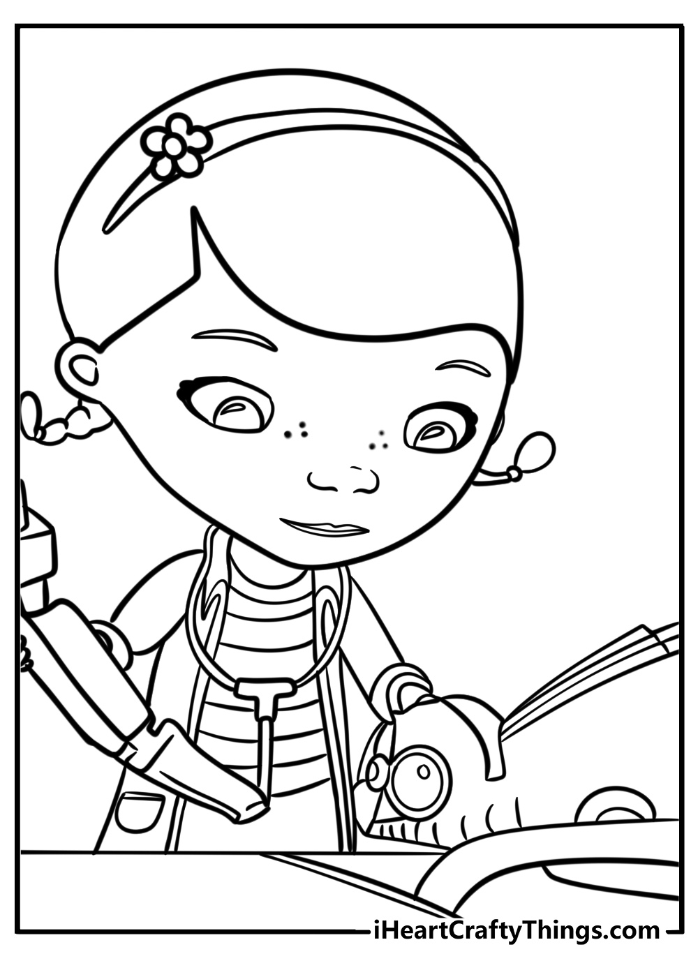 Doc mcstuffins fixing a broken toy coloring page for kids