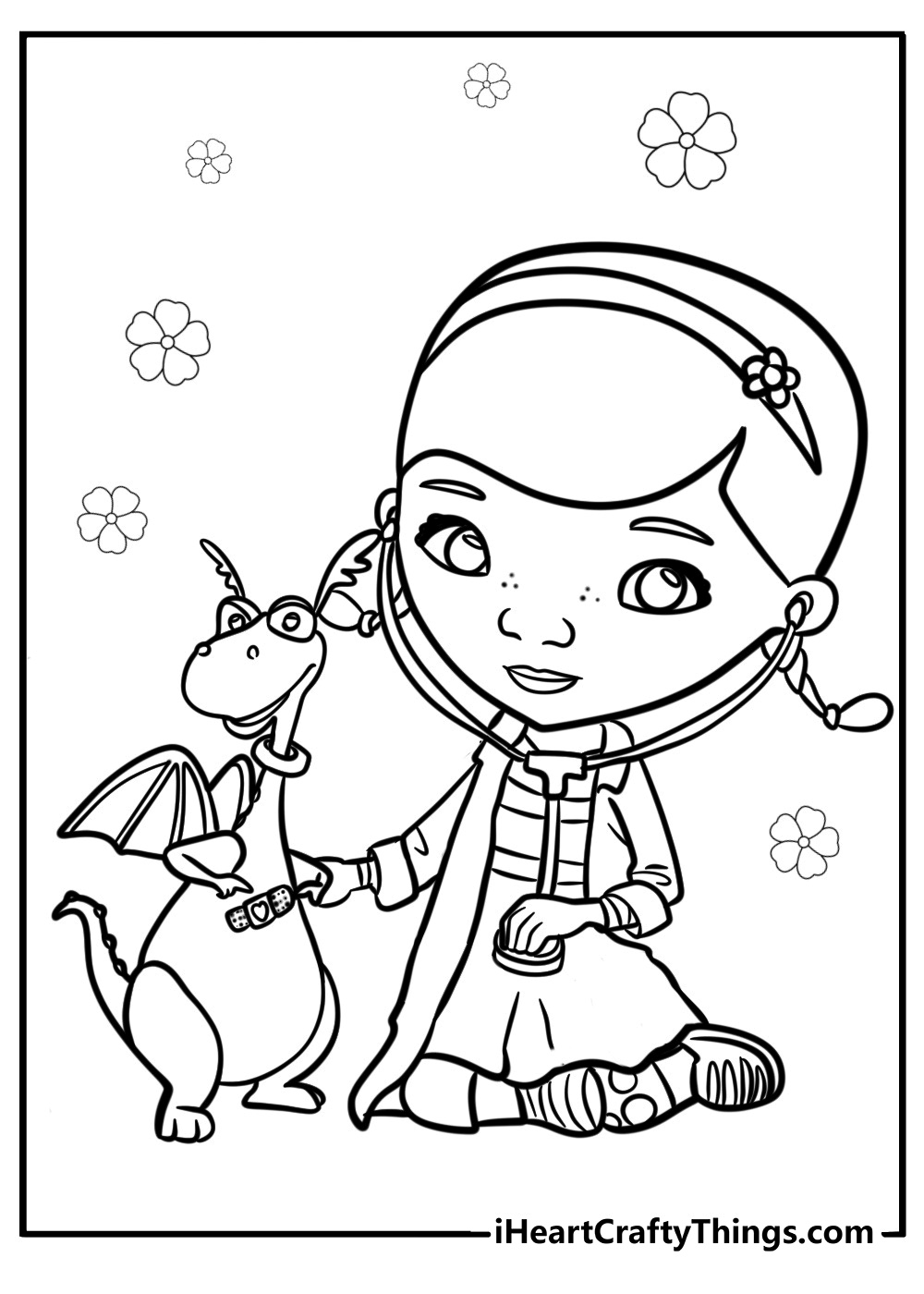 Doc mcstuffins giving a toy a bandage fun coloring page