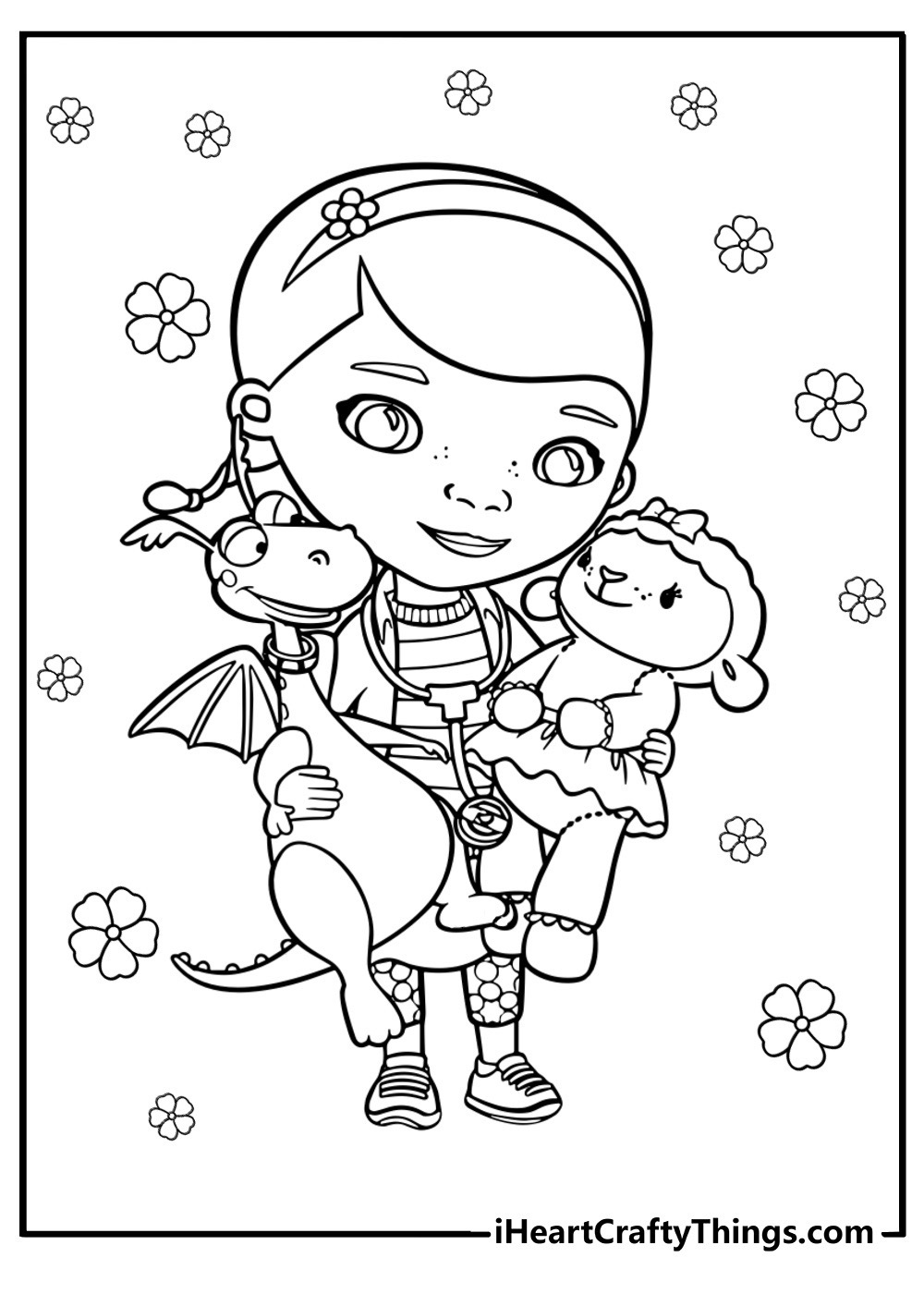 Doc mcstuffins giving a toy a check up coloring sheet