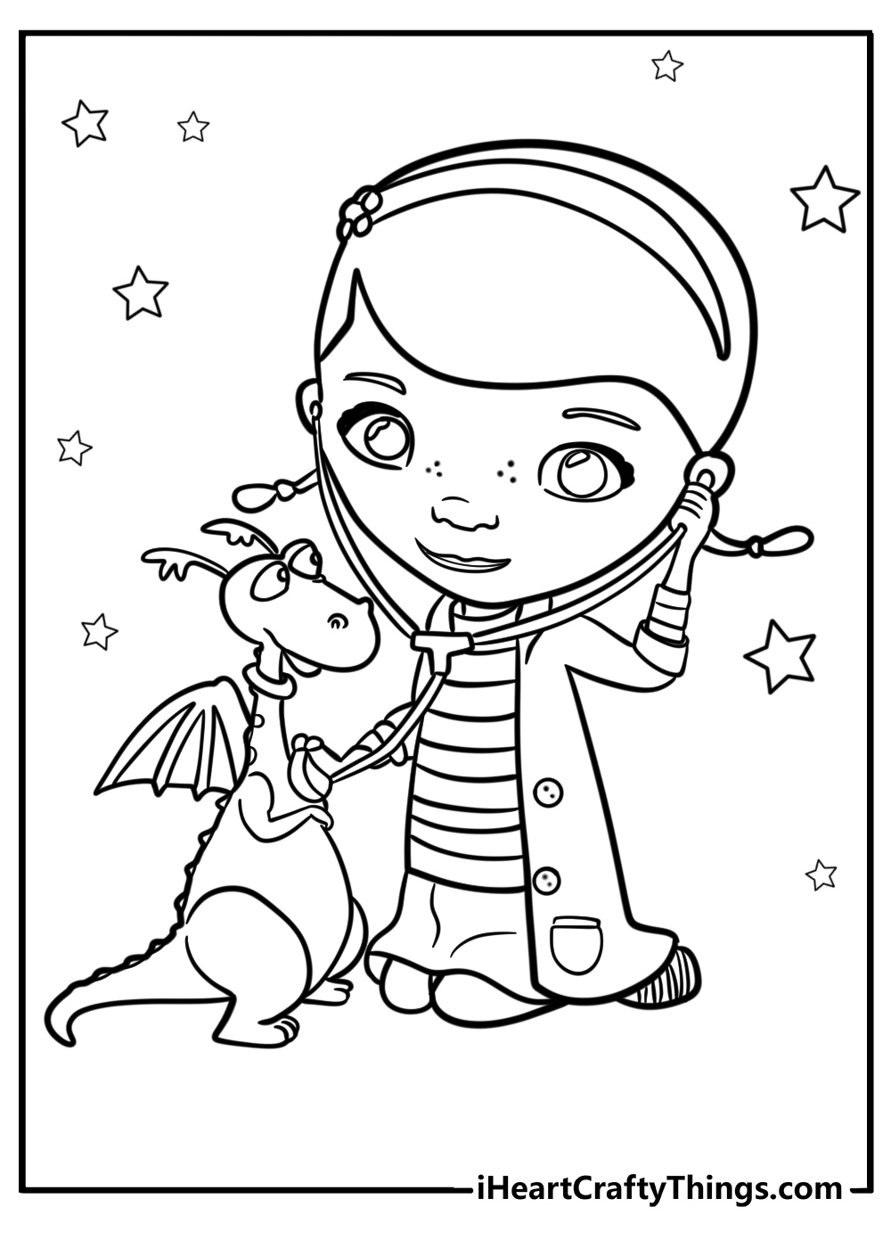 Doc mcstuffins helping stuffy printable coloring page