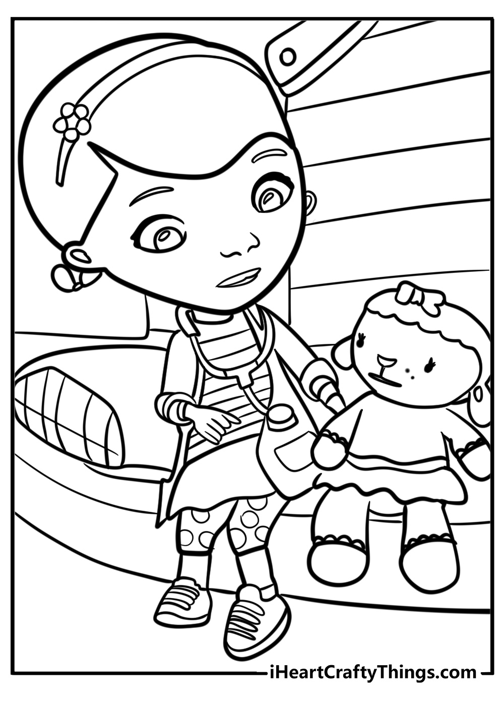 Doc mcstuffins performing a check up fun coloring sheet