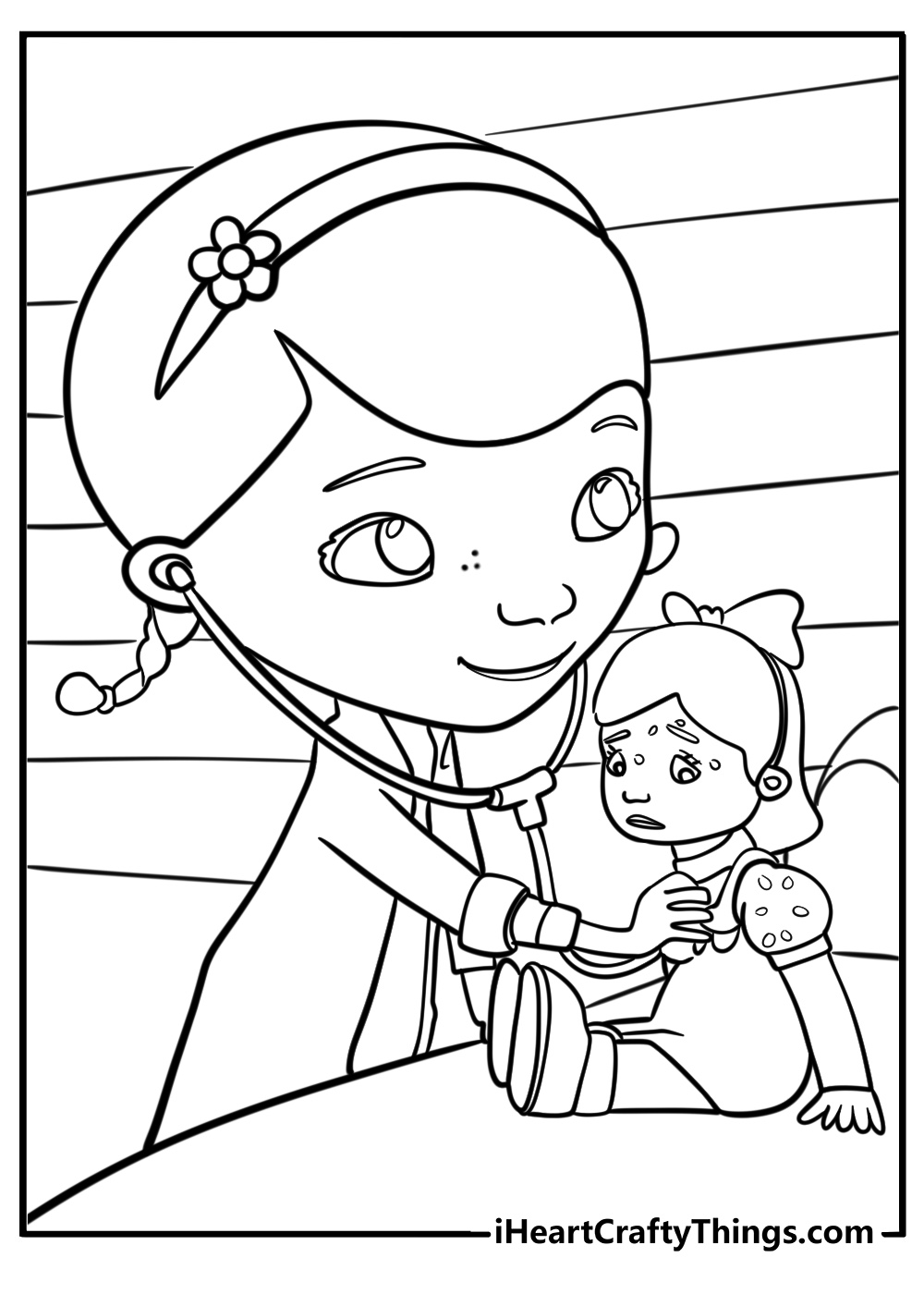 Doc mcstuffins treating a toy patient coloring page