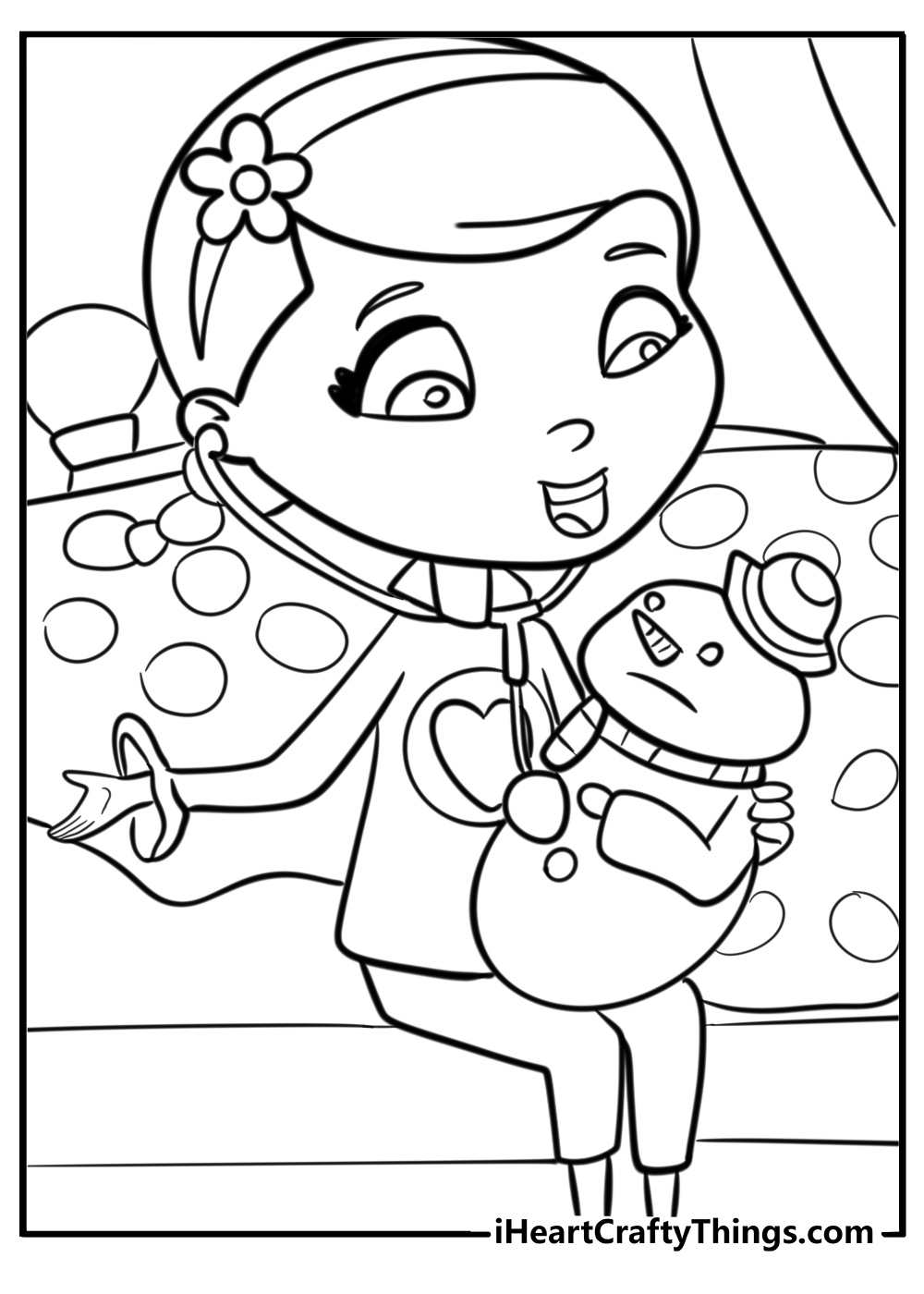 Doc mcstuffins treating chilly printable coloring page for kids