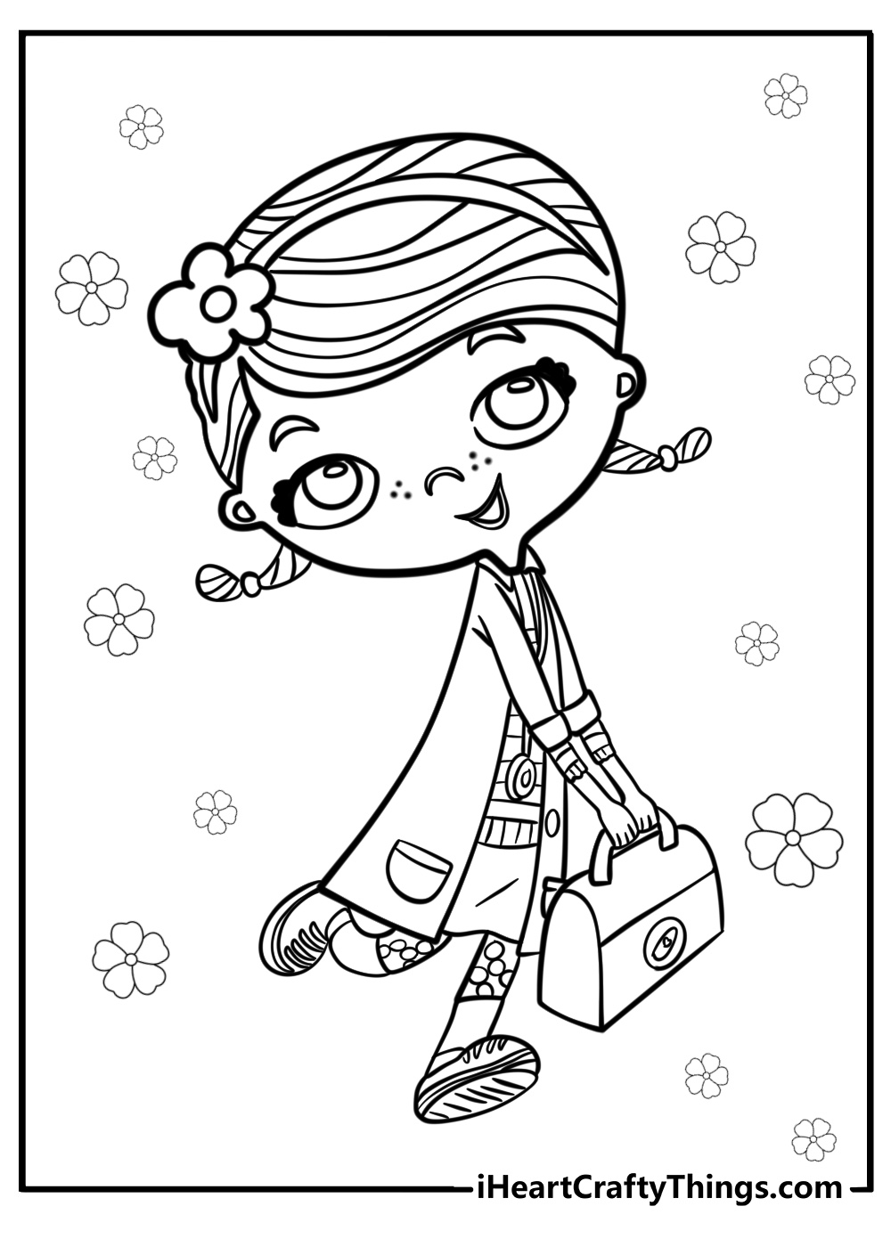 Doc mcstuffins with her doctor's bag printable coloring page