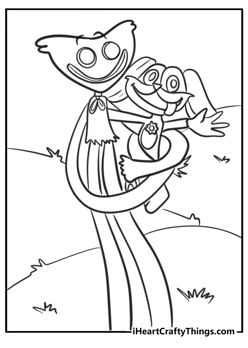 Dogday and huggy wuggy having fun at the park coloring page