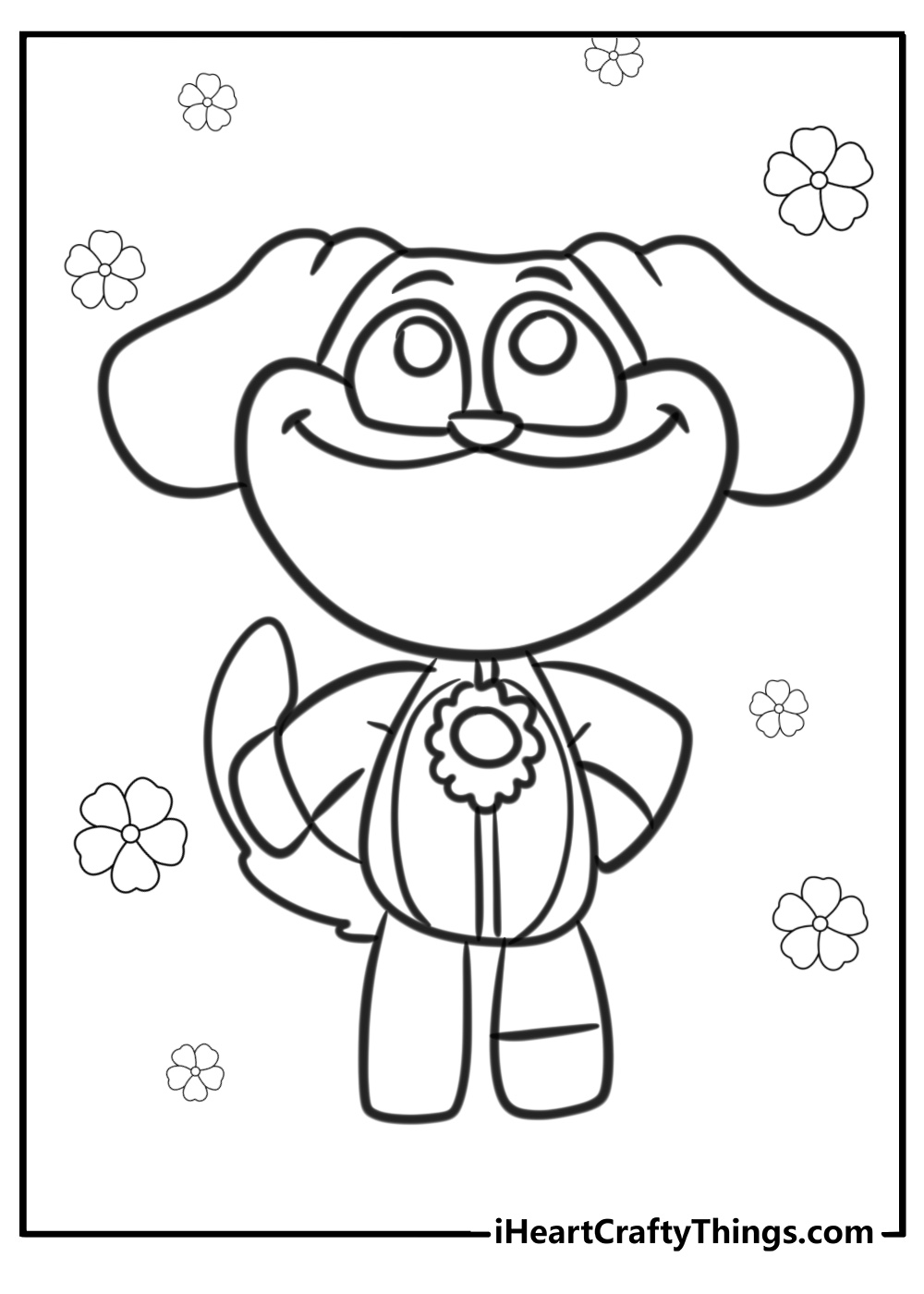 Dogday and poppy playtime characters on an adventure coloring sheet