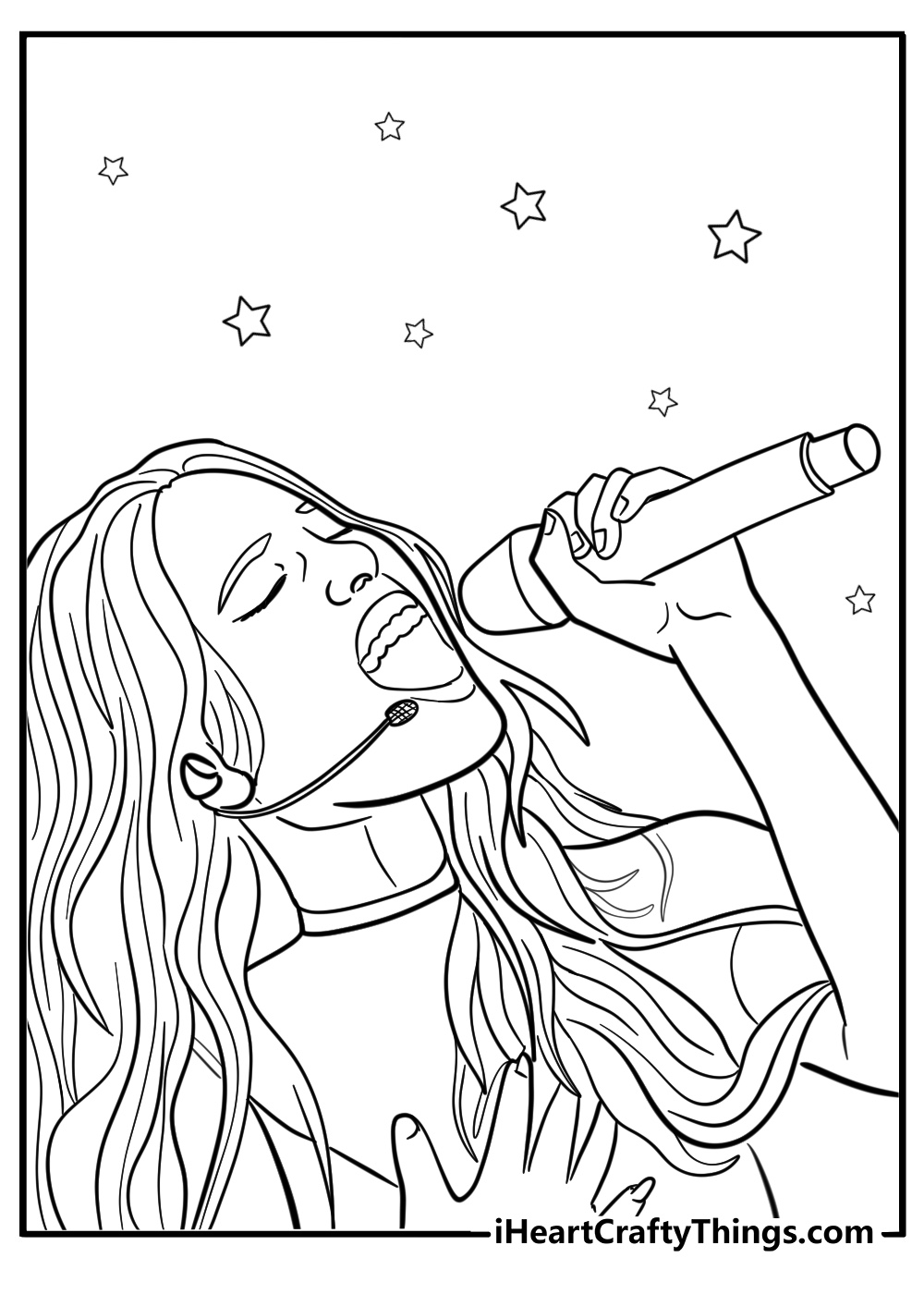 Easy olivia rodrigo with microphone fun coloring sheet