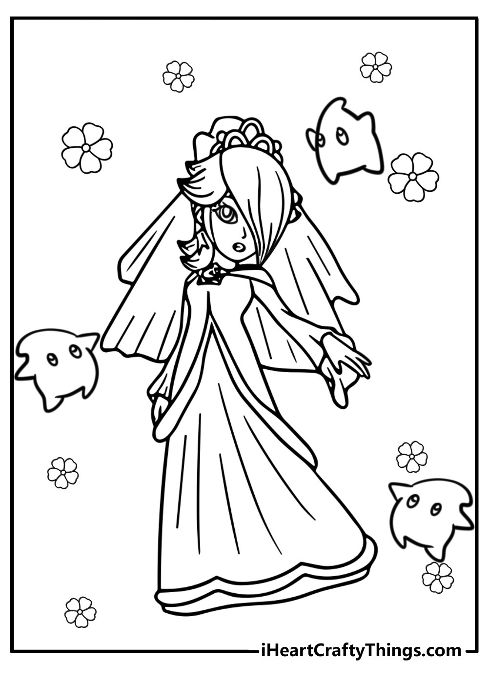 Easy rosalina in a wedding dress printable to color