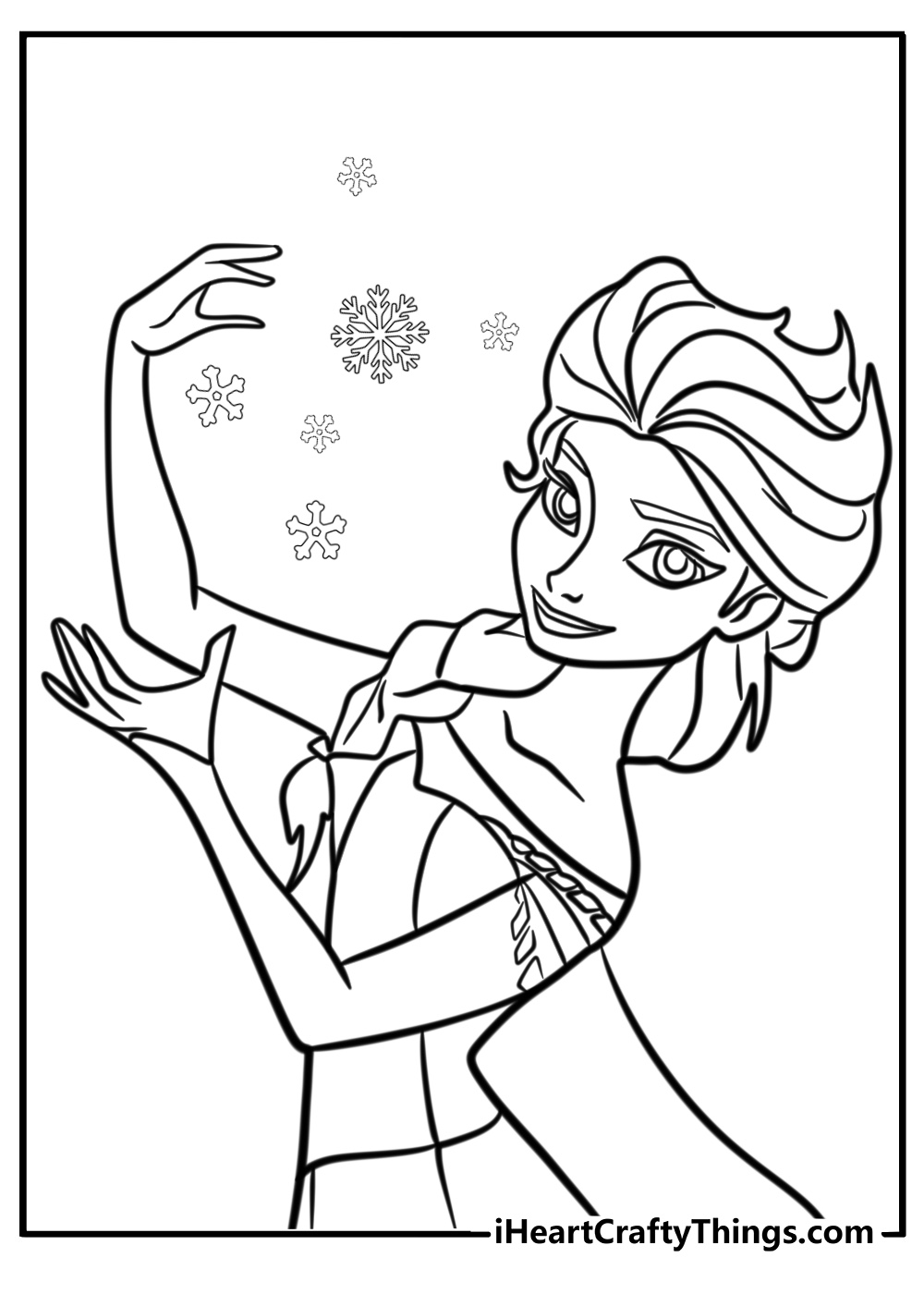 Elsa Creating a Snowflake with Magic Detailed Coloring Sheet