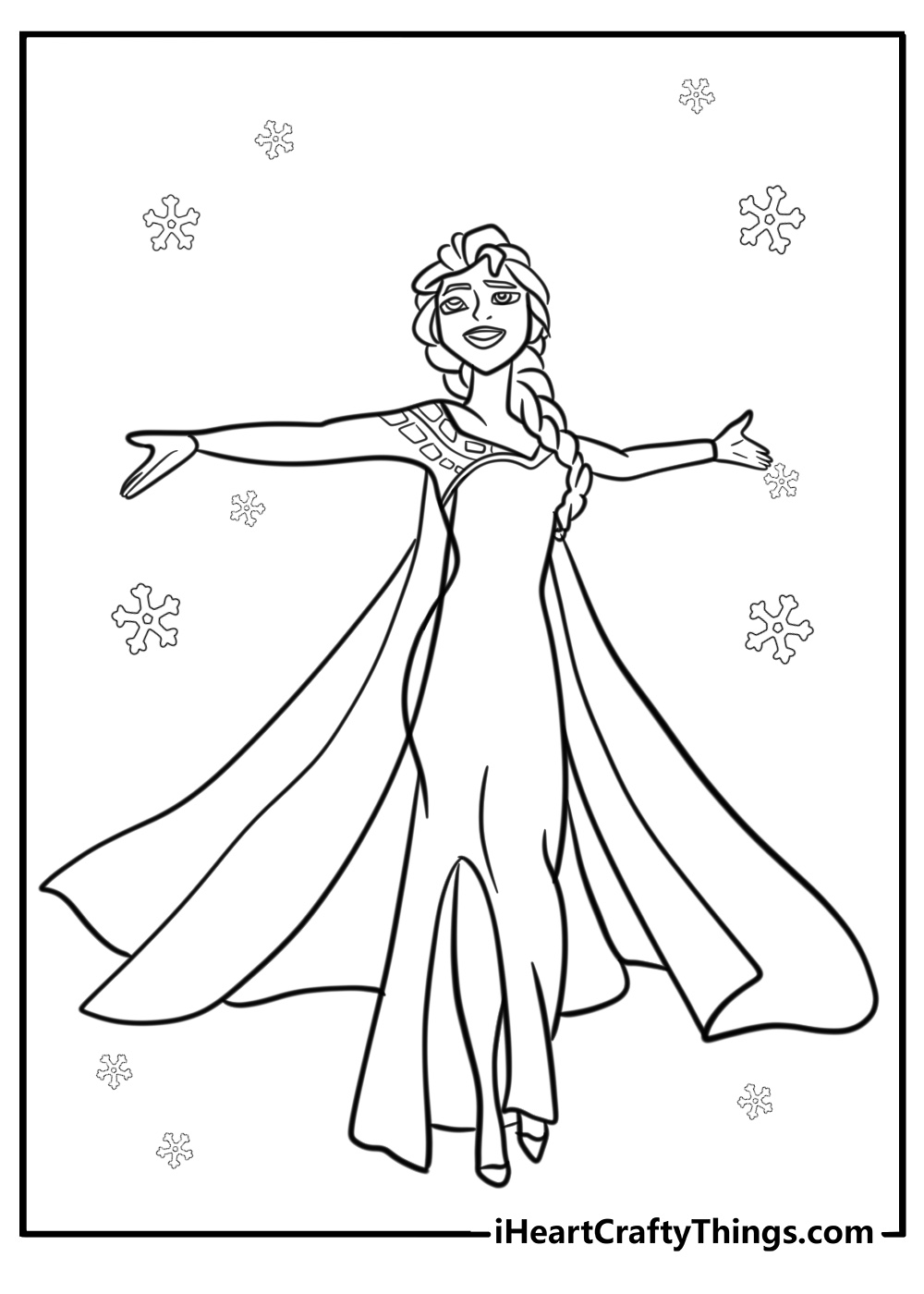 Elsa Singing "Let It Go" with Snowflakes Coloring Page