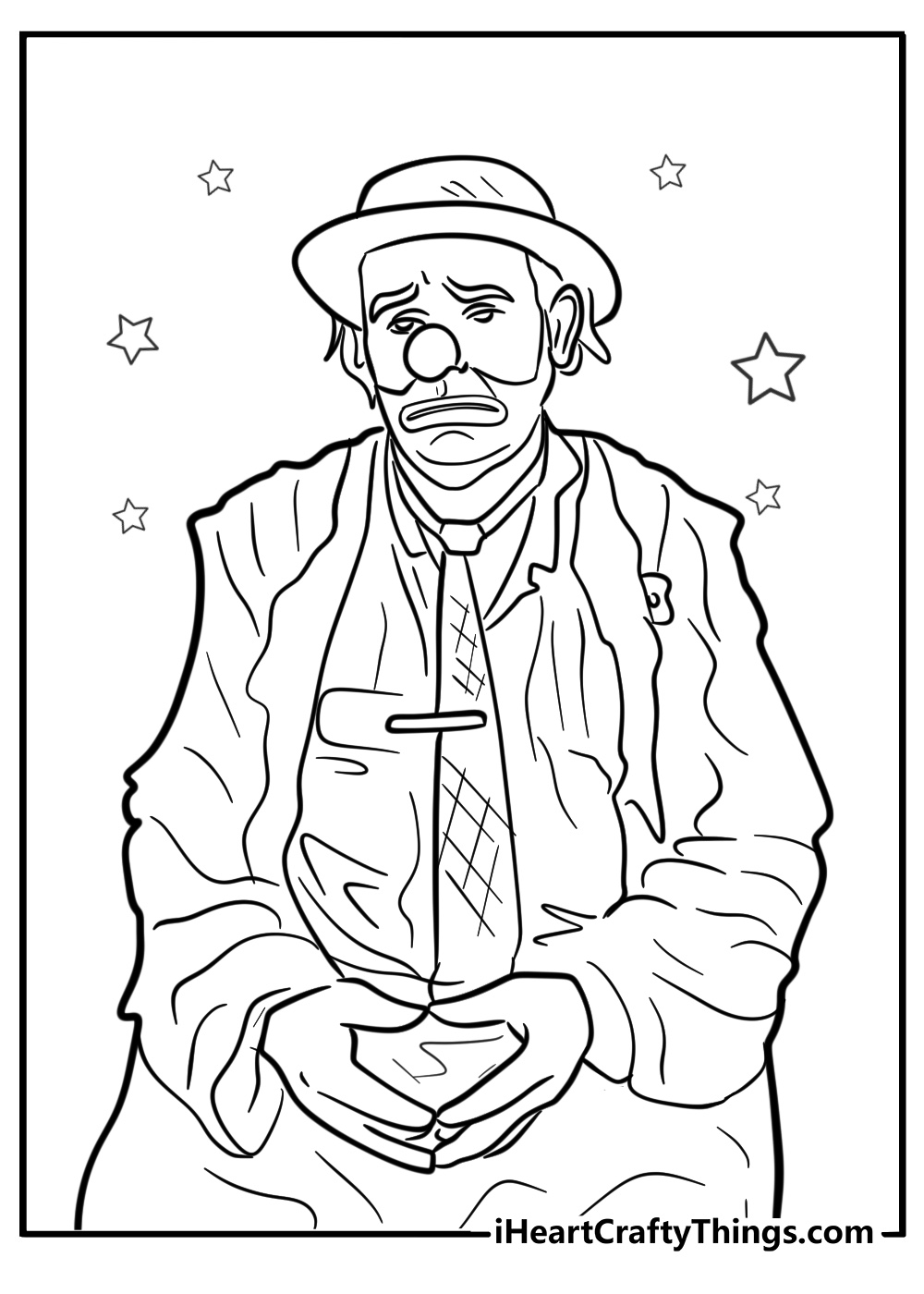 Emmett kelly sad tramp clown detailed coloring sheet