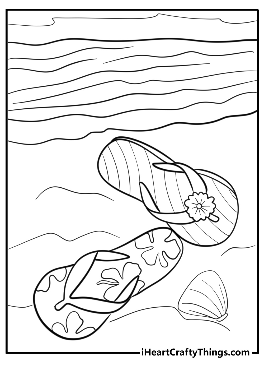 Flip flops on the beach fun shoe coloring sheet