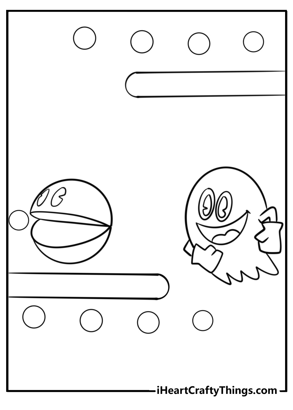 Ghost inky chasing pac man detailed coloring sheet