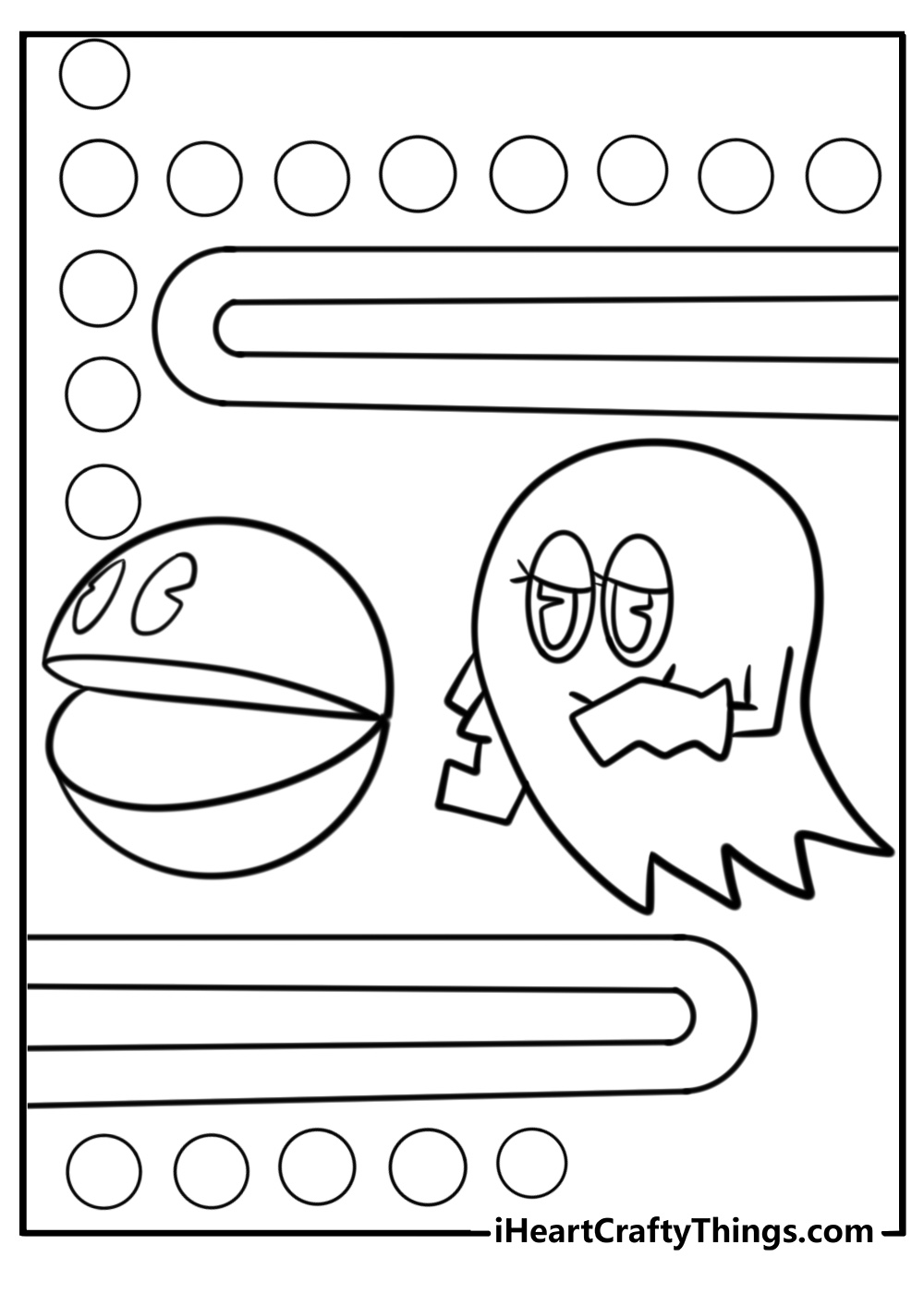 Ghost pinky chasing pac man printable coloring sheet