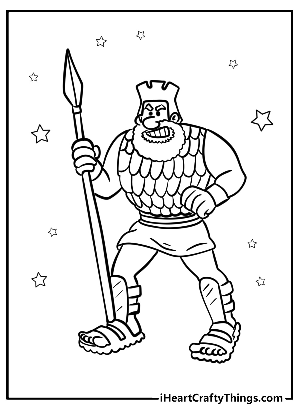 Goliath armed with a spear detailed bible story coloring page