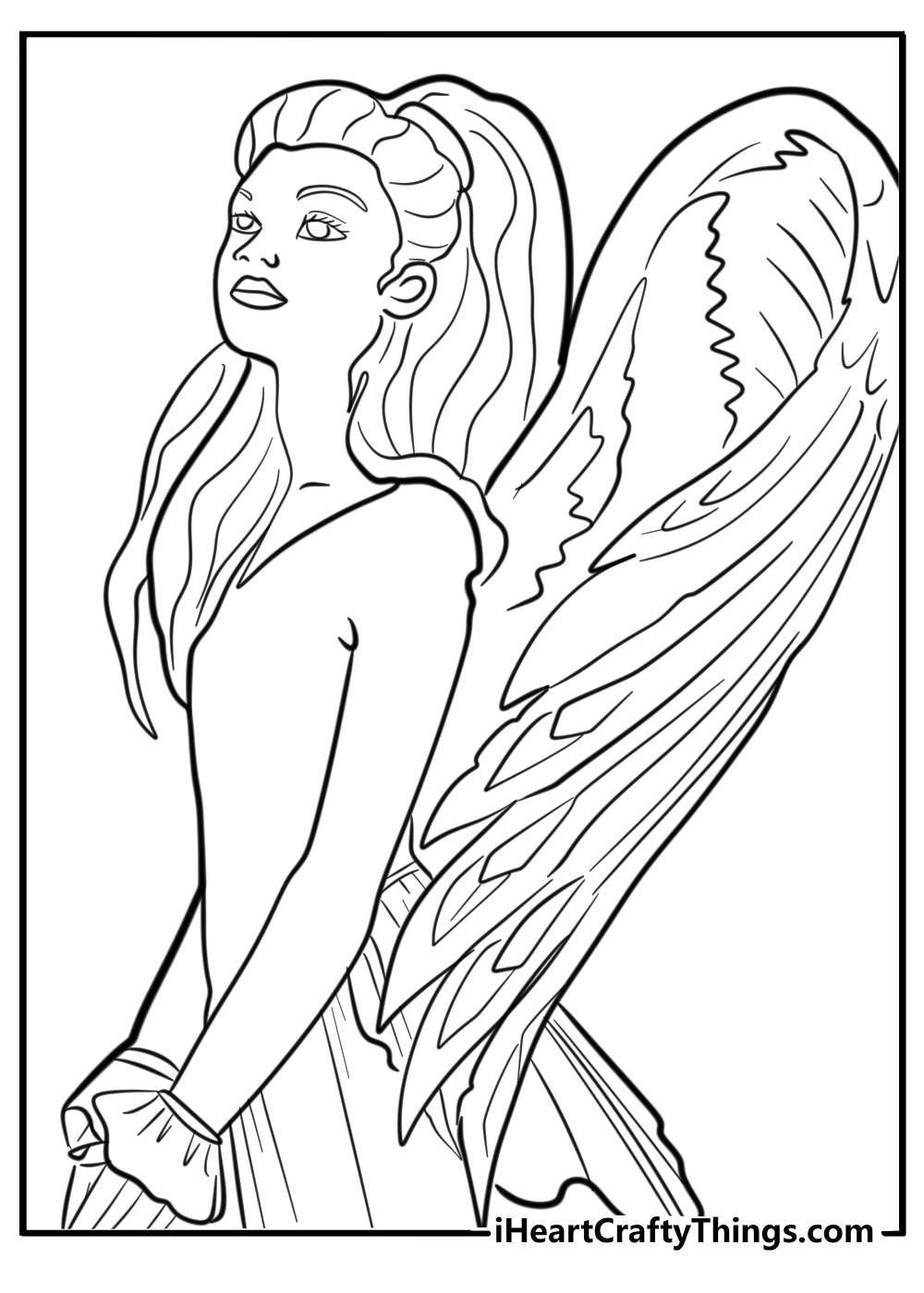 Gothic angel with dark wings free coloring sheet