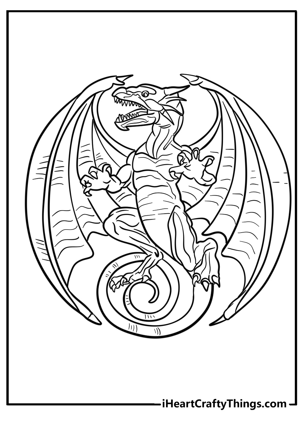 Gothic dragon with intricate details free pdf coloring sheet