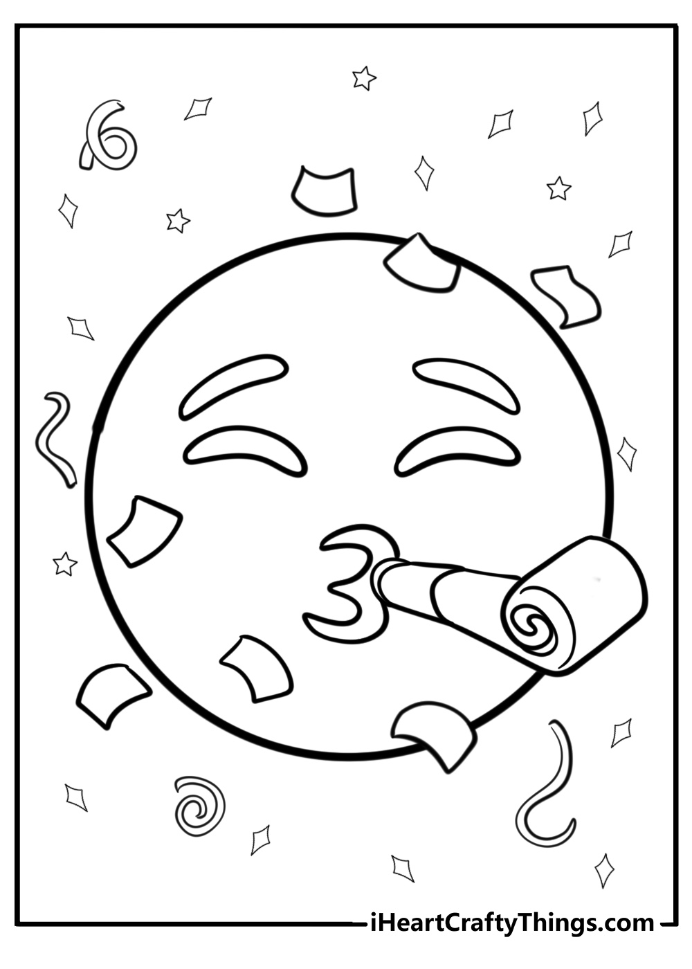 Happy smiley face with confetti free coloring page