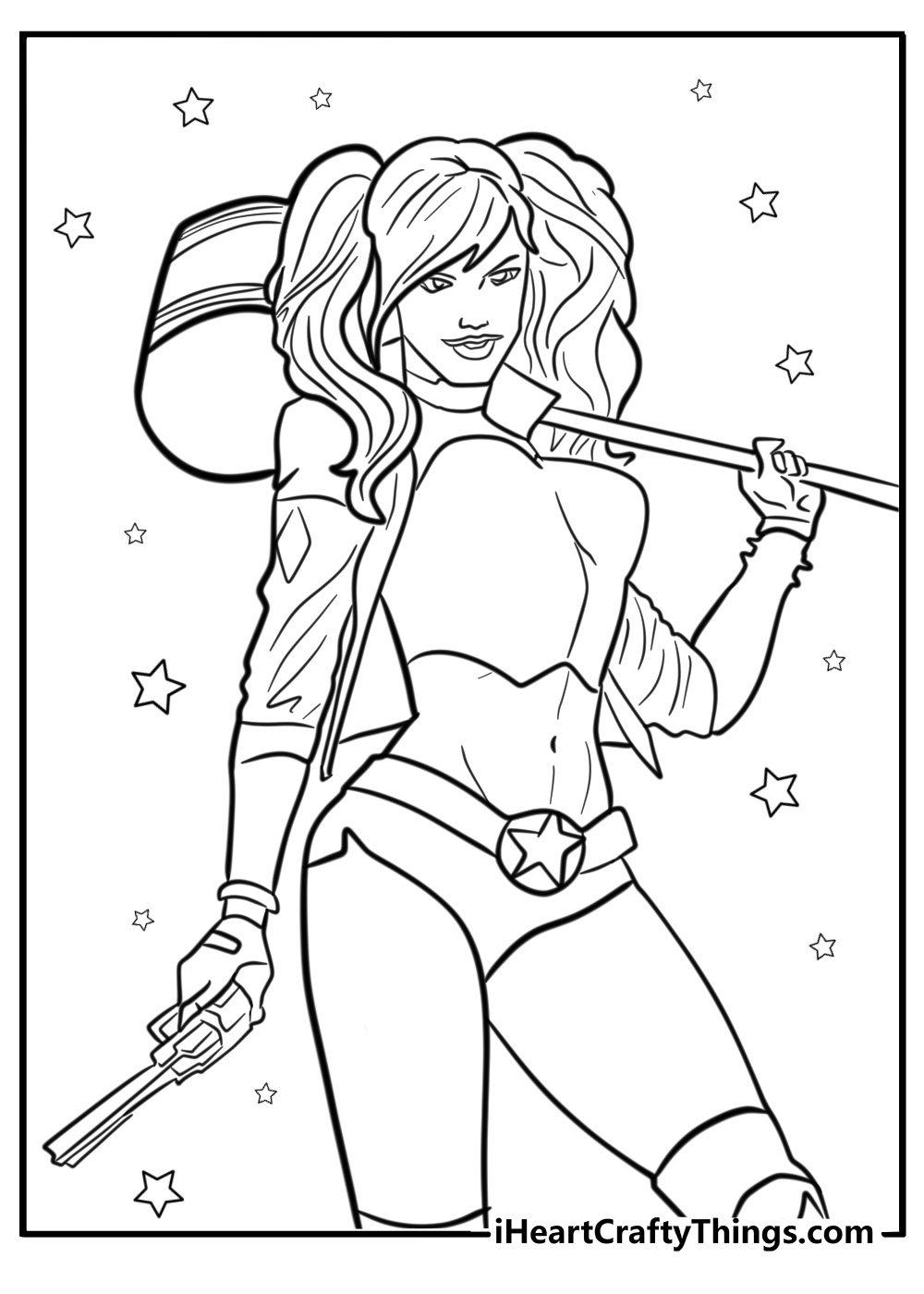 Harley quinn defeating enemies coloring sheet