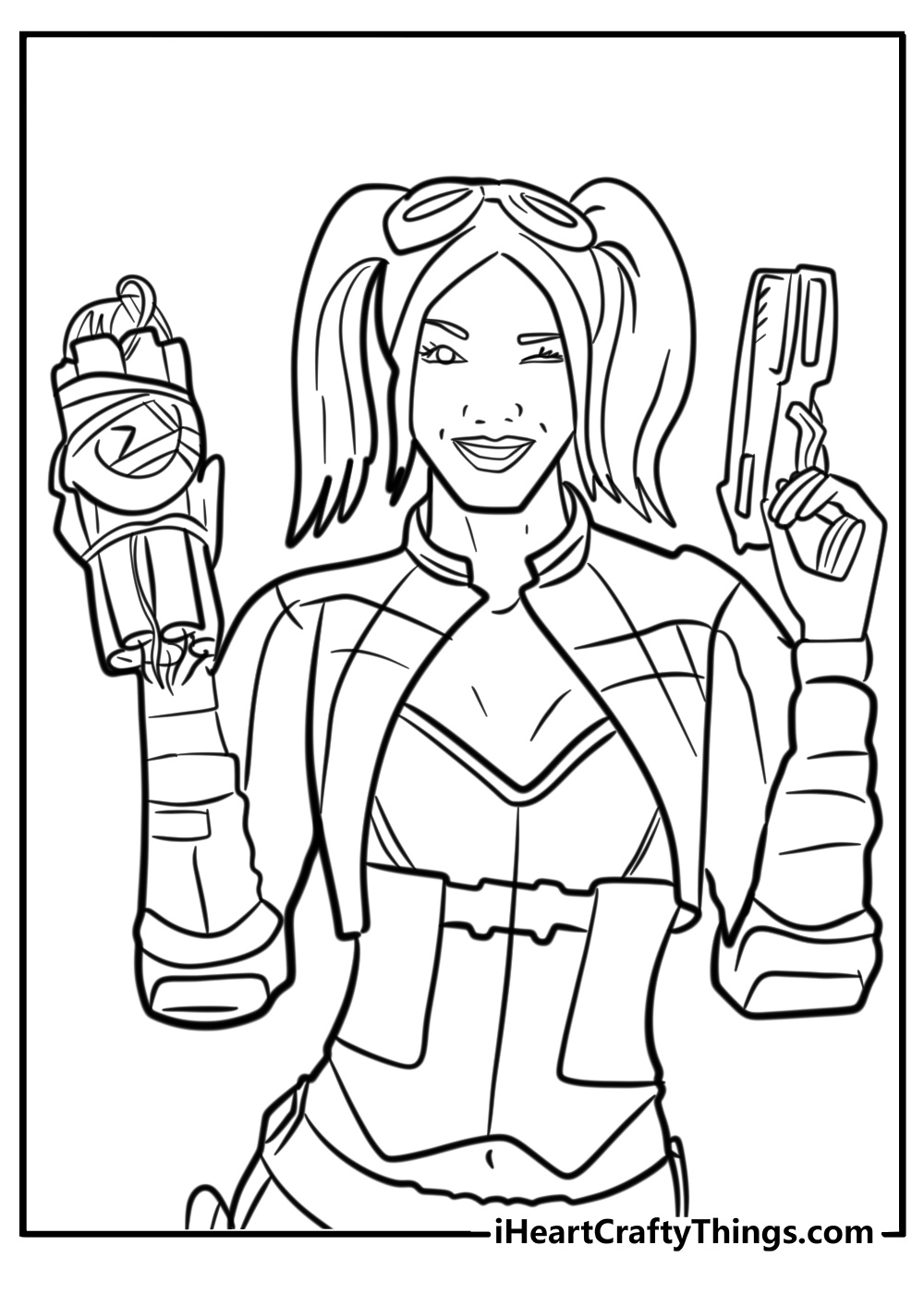 Harley quinn holding a weapon coloring page