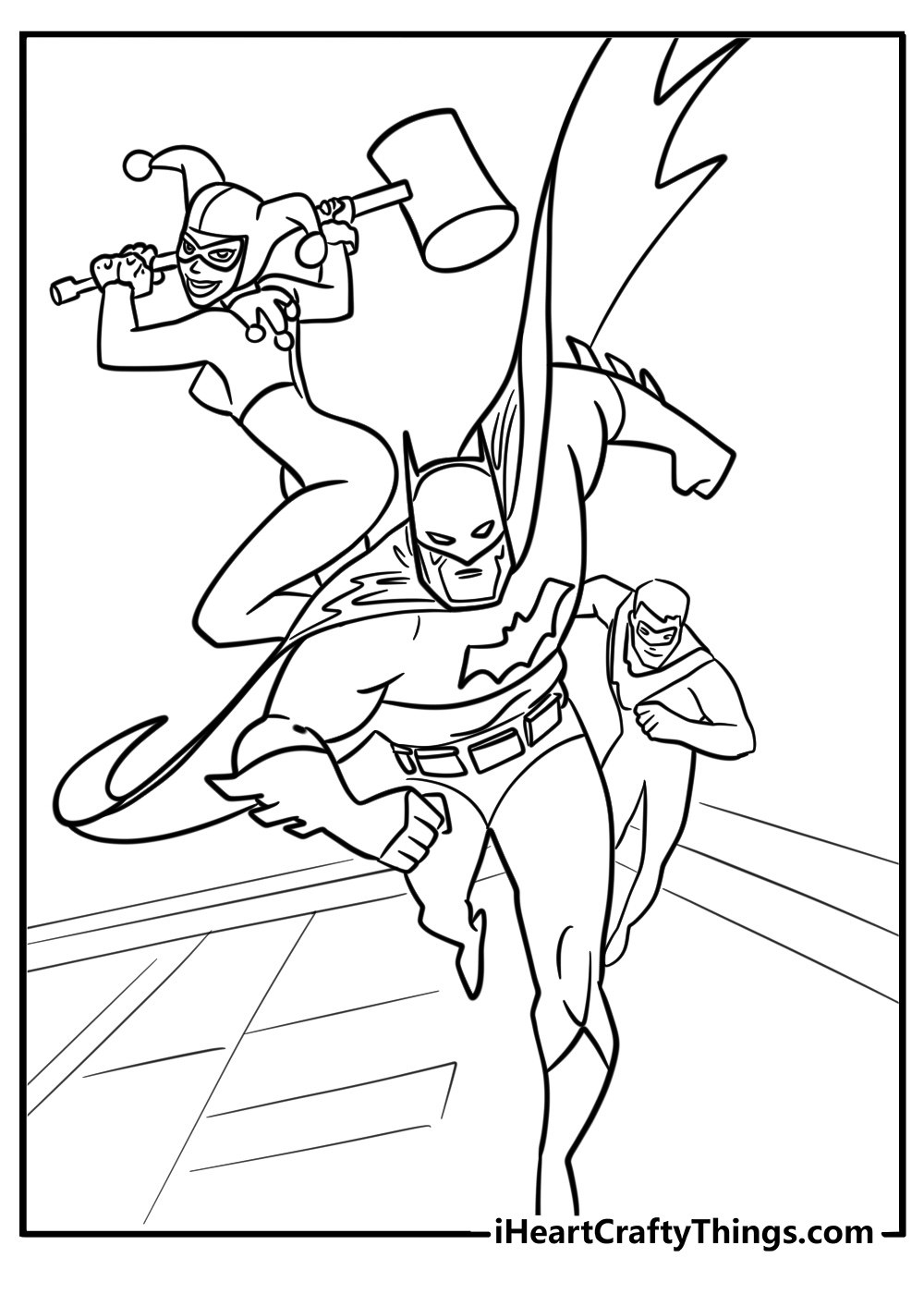 Harley quinn with batman and robin coloring page