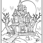 Haunted gothic mansion with bats free pdf coloring page