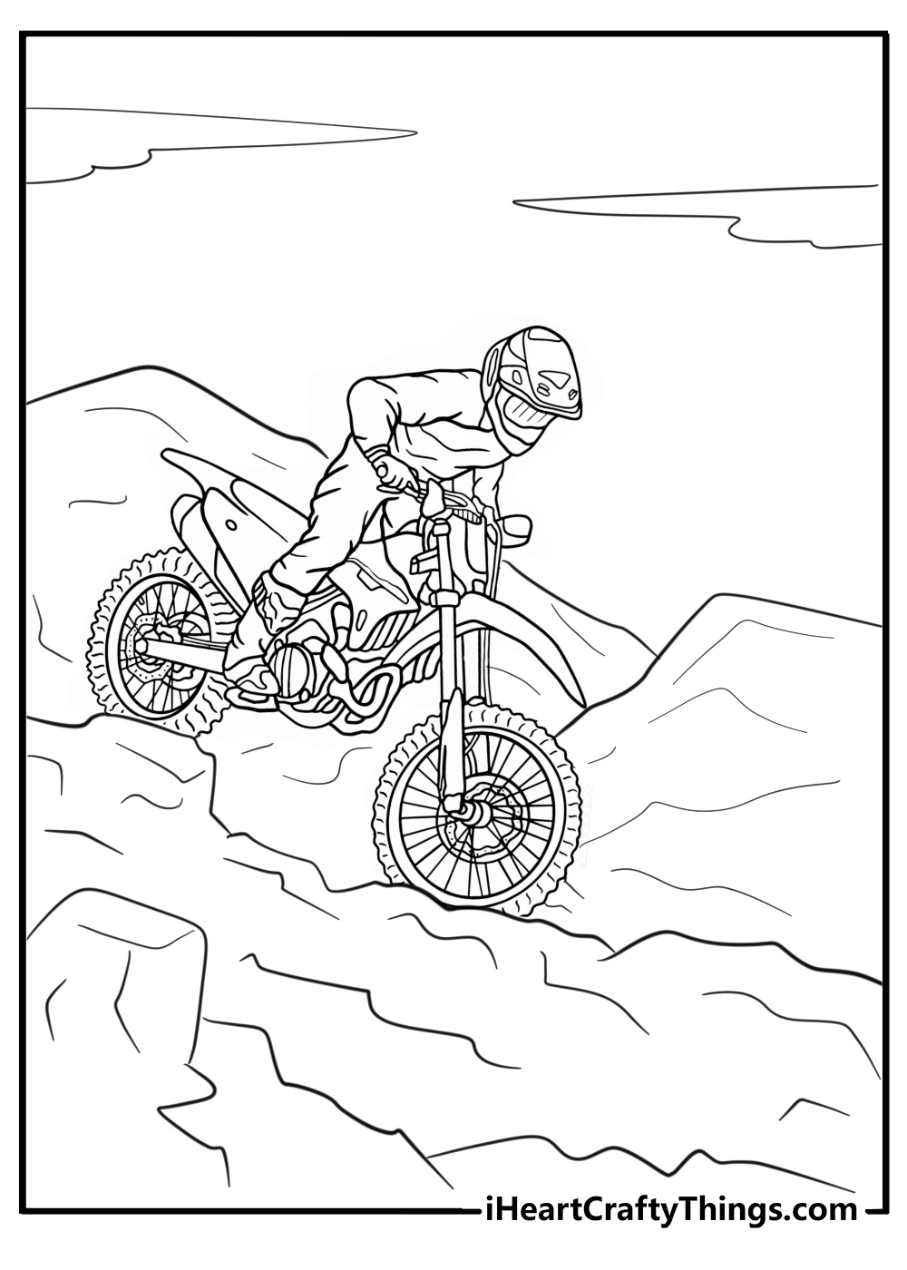 Honda dirt bike with mountains coloring page