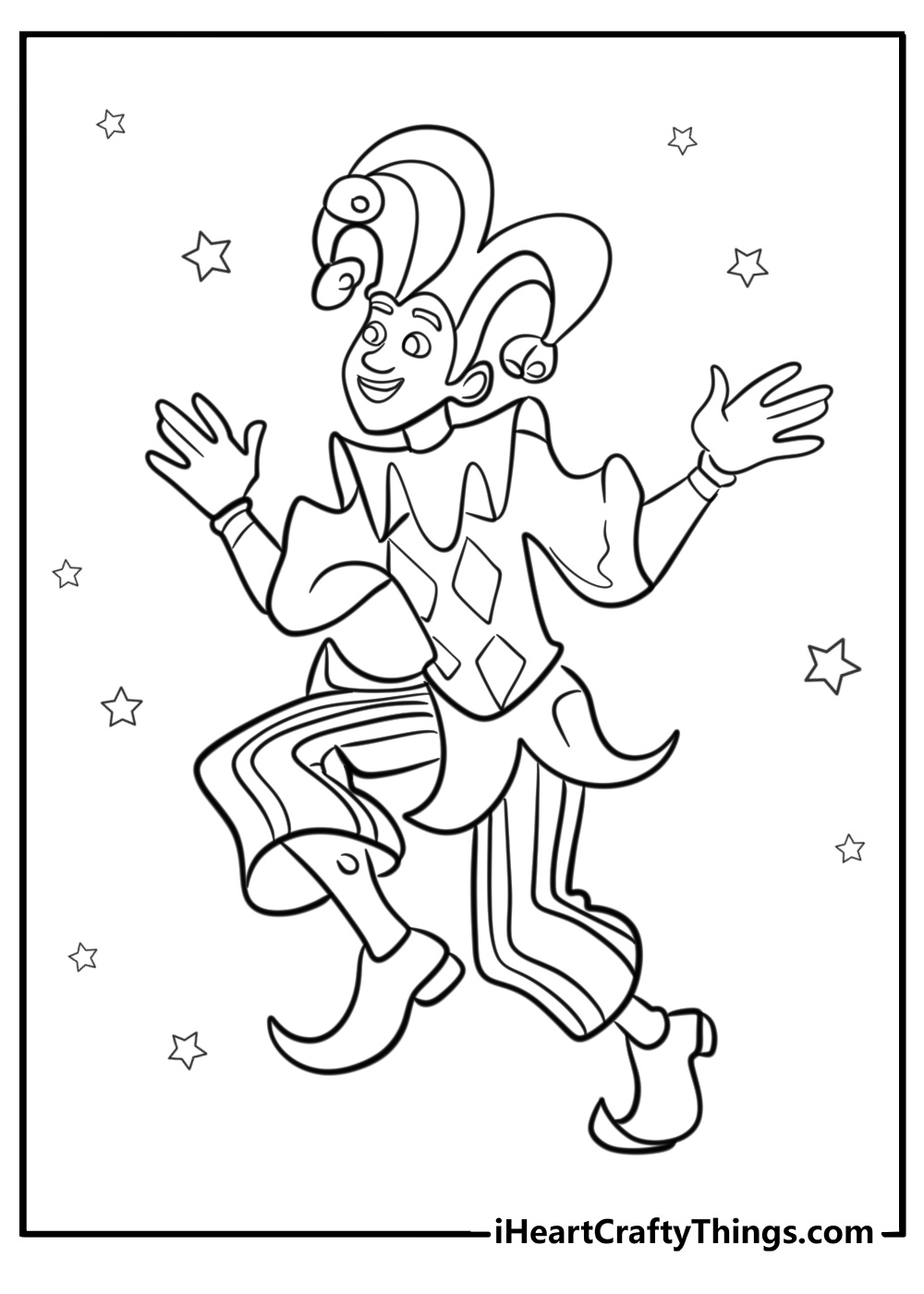 Jester clown from medieval times printable coloring sheet