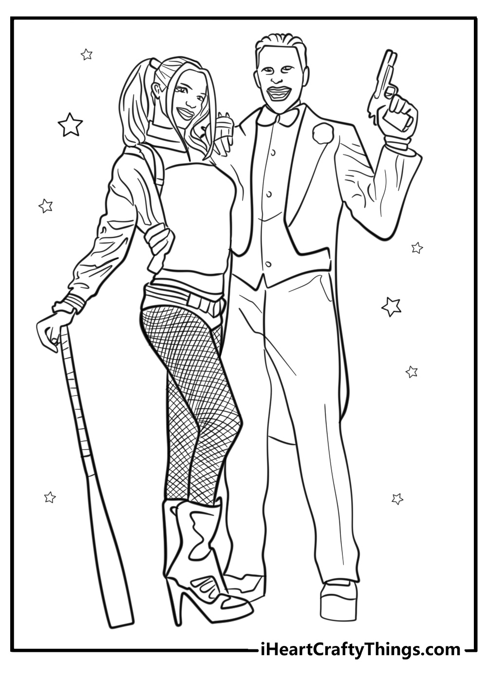 Joker and harley quinn outline coloring page