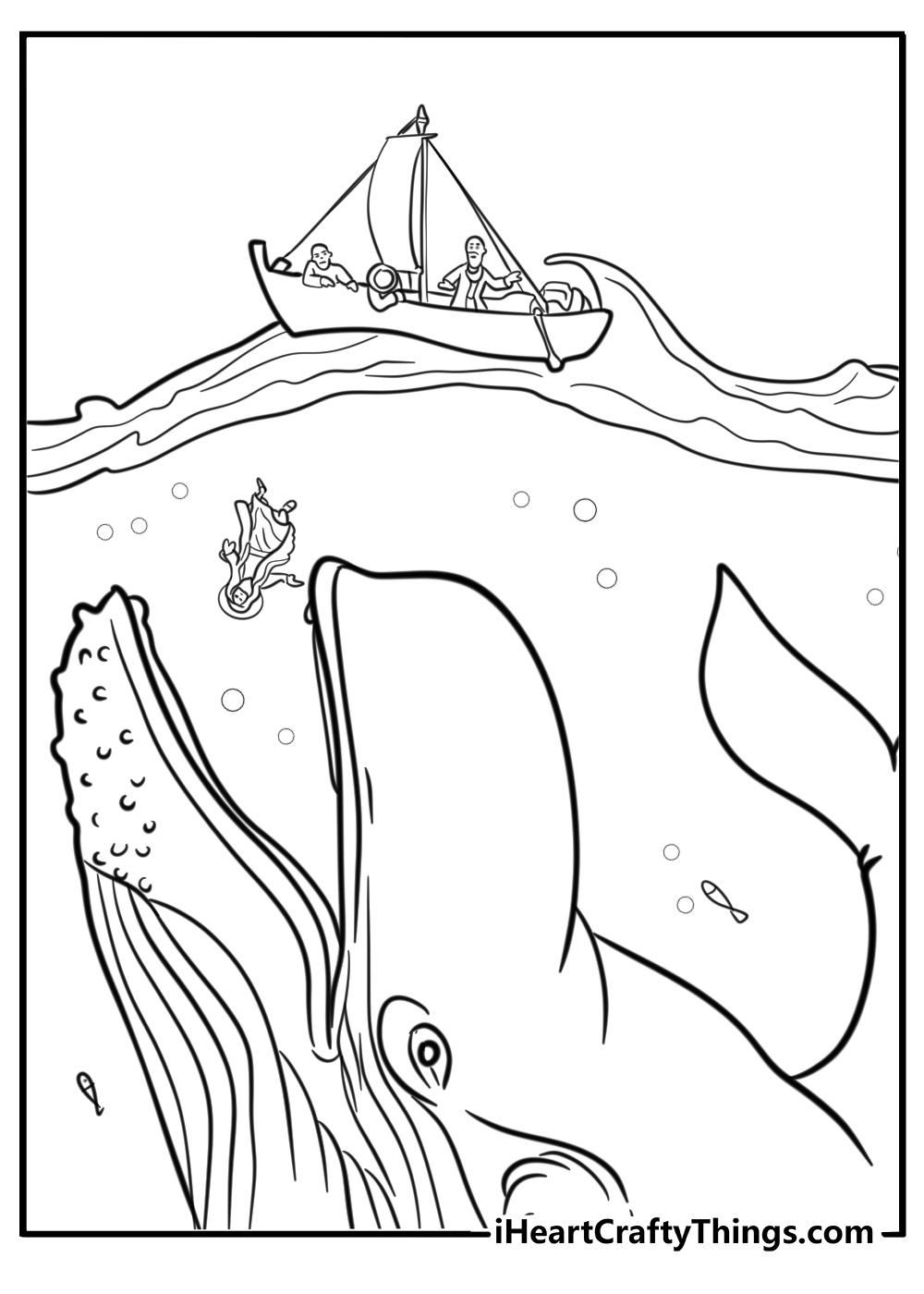 Jonah and the whale bible miracle cartoon coloring page